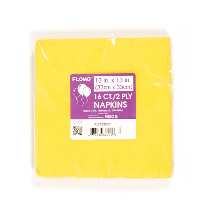 Party Napkins - Yellow 13" x 13" 16 Pack 2