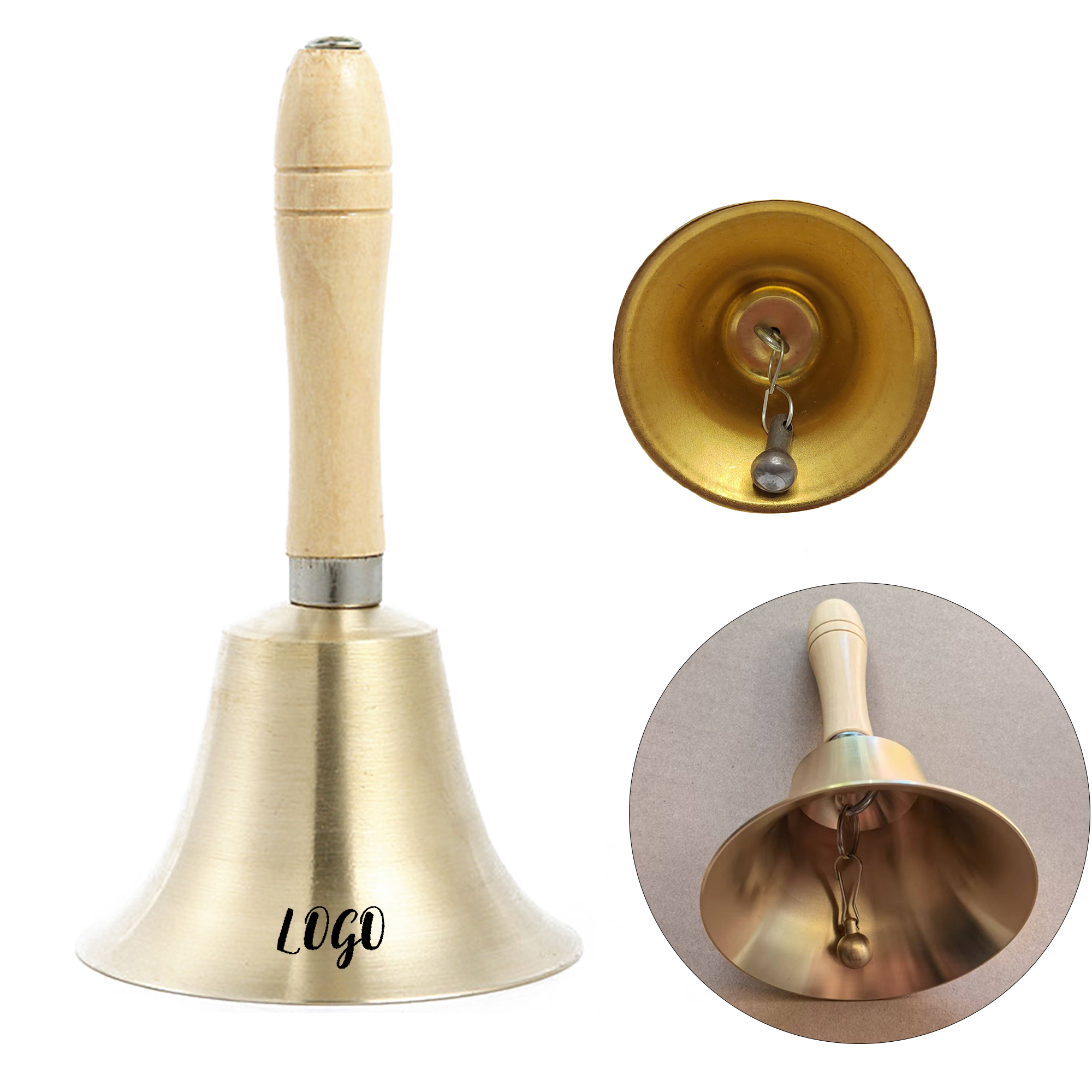 Brass Handheld Bell With Wooden Handle 2
