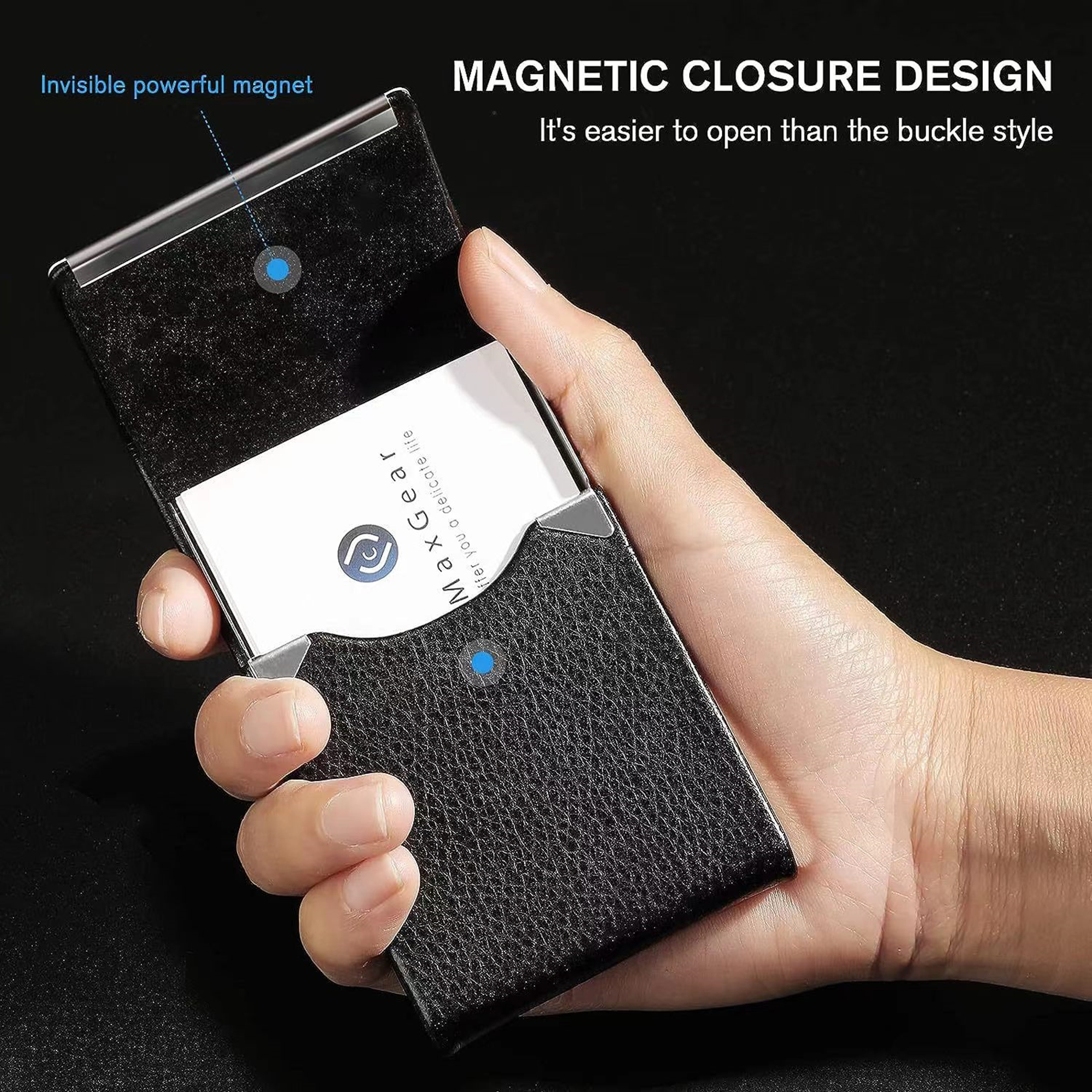 Leather Business Card Holder With Magnetic Closure 5