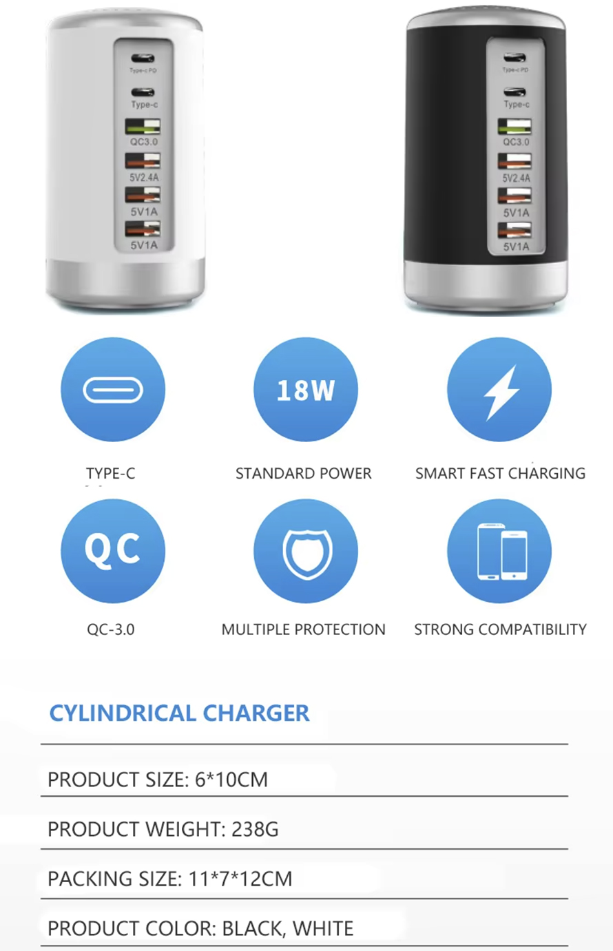 60W USB Charging Station with 6-Port 3