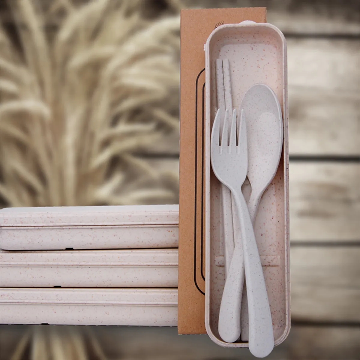 Travel Portable Anti-Crushed Wheat Cutlery Three-Piece Set 2