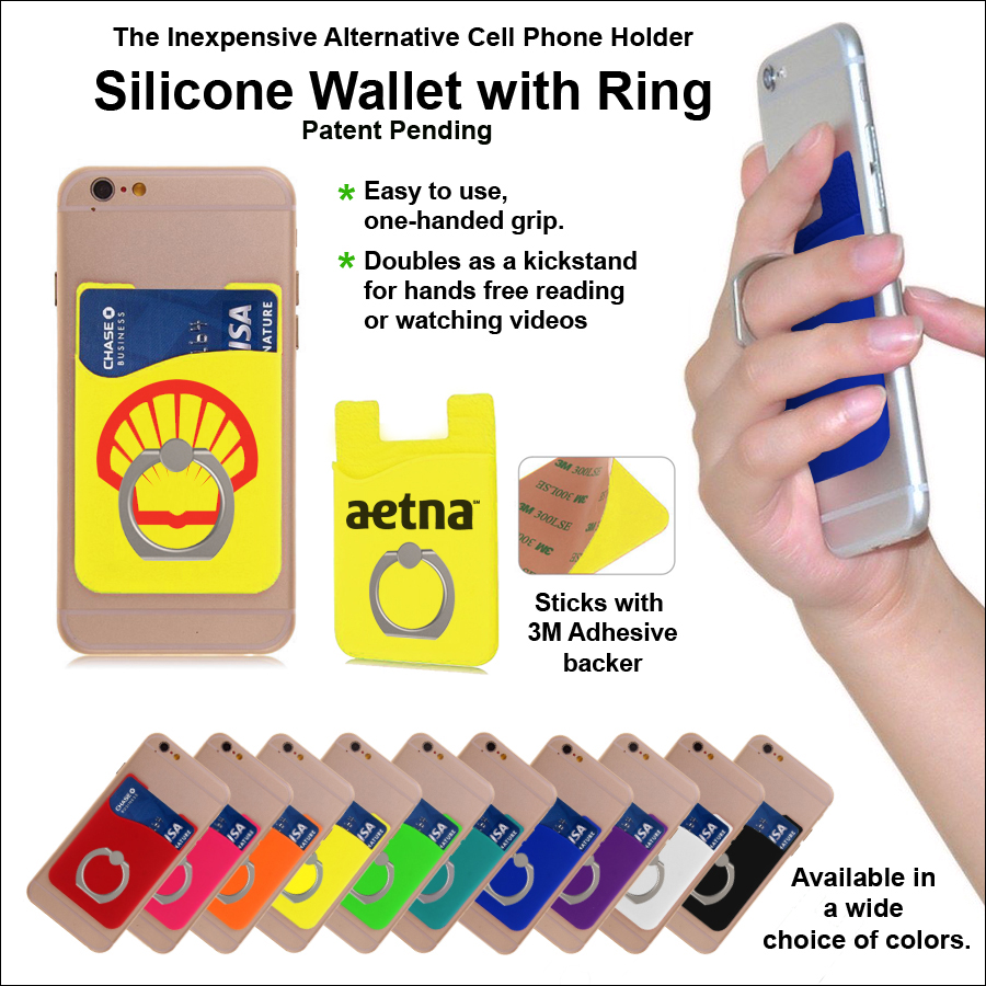 Inexpensive Alternative Cell Phone Holder- Silicone Wallet with Ring - Yellow