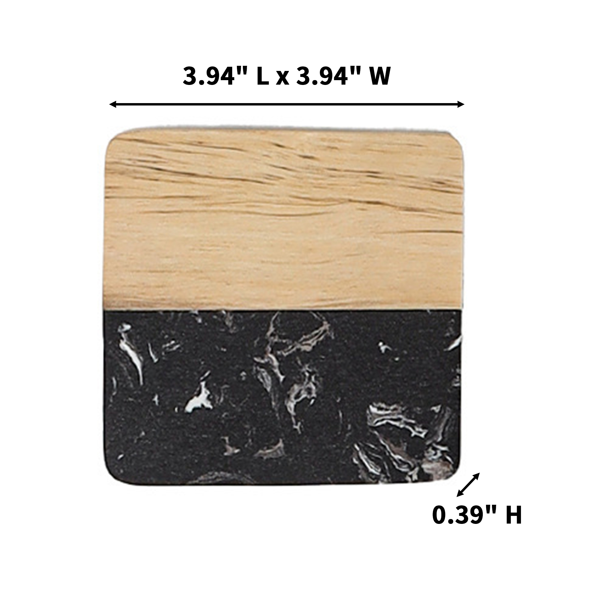 Marble Wood Coaster 3.94" Square X 0.39" Thickness 3