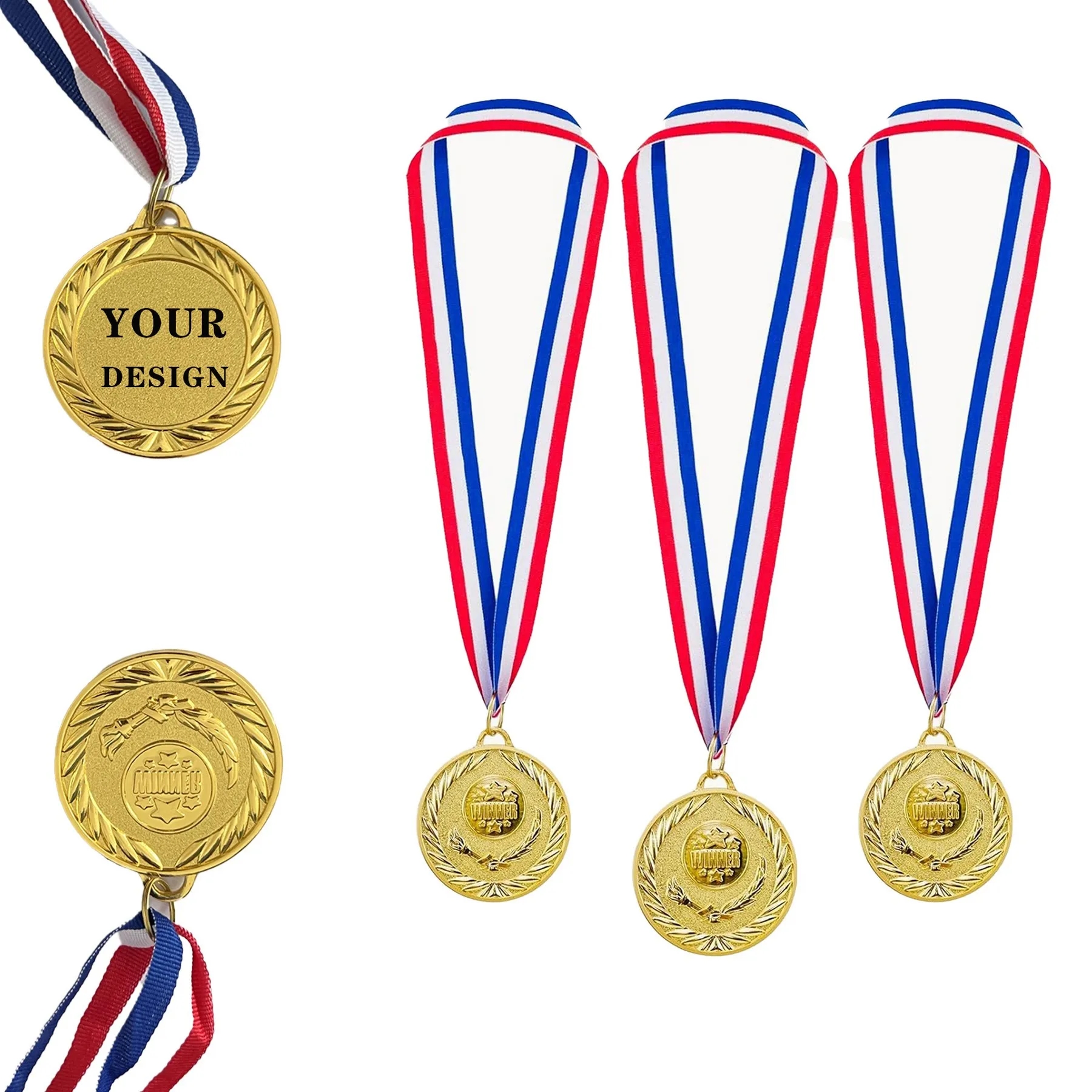 2" Custom Gold Award Medals W/ Stripes Neckband 4