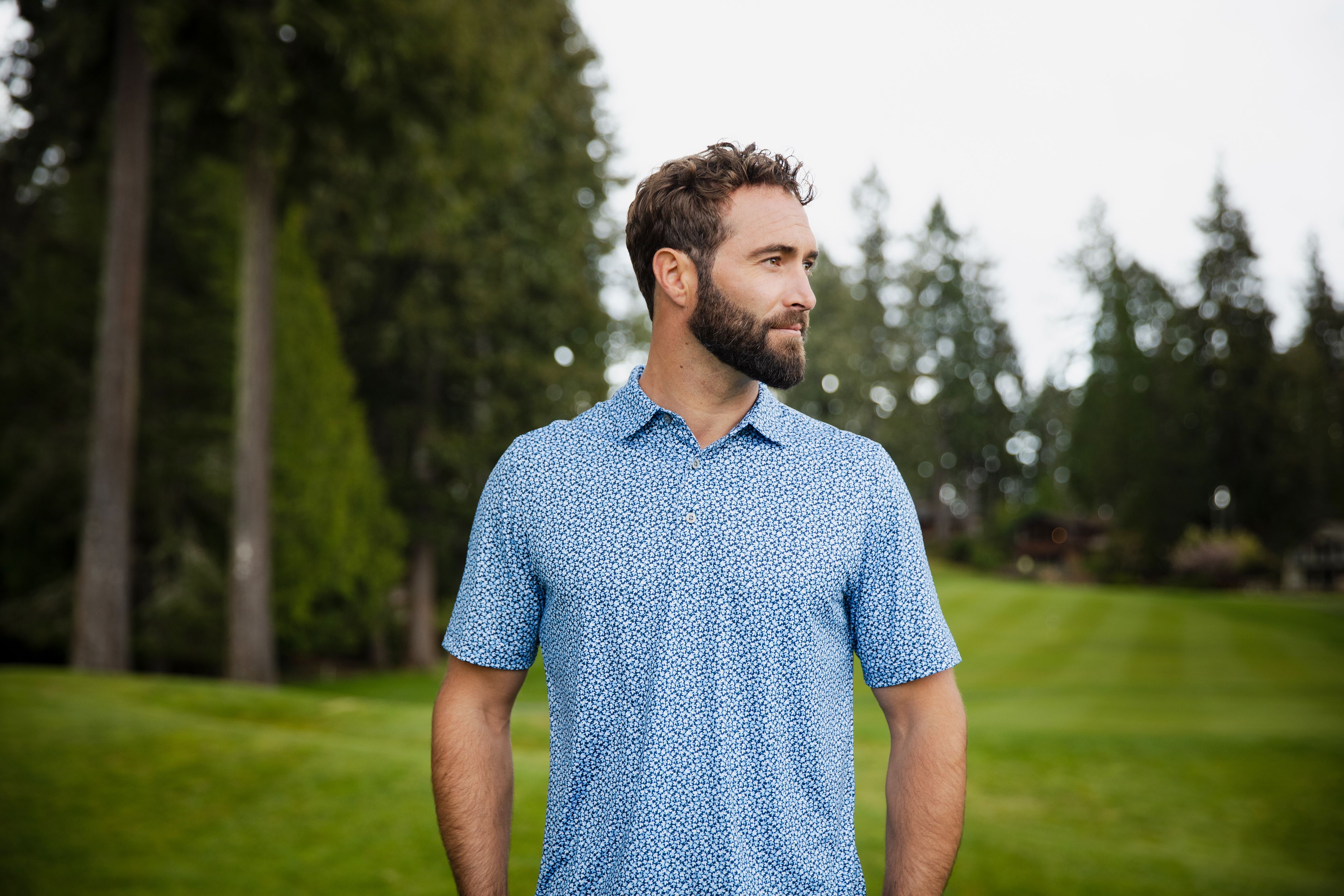 Pike Magnolia Print Stretch Mens Polo