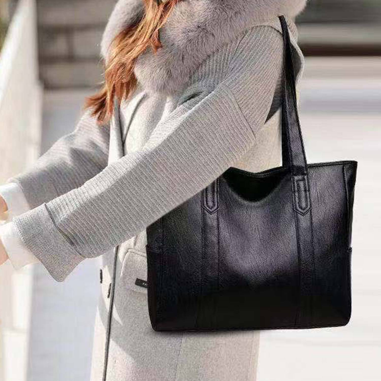 Large Capacity PU Leather Tote Bag, custom tote bag with logo imprint 5