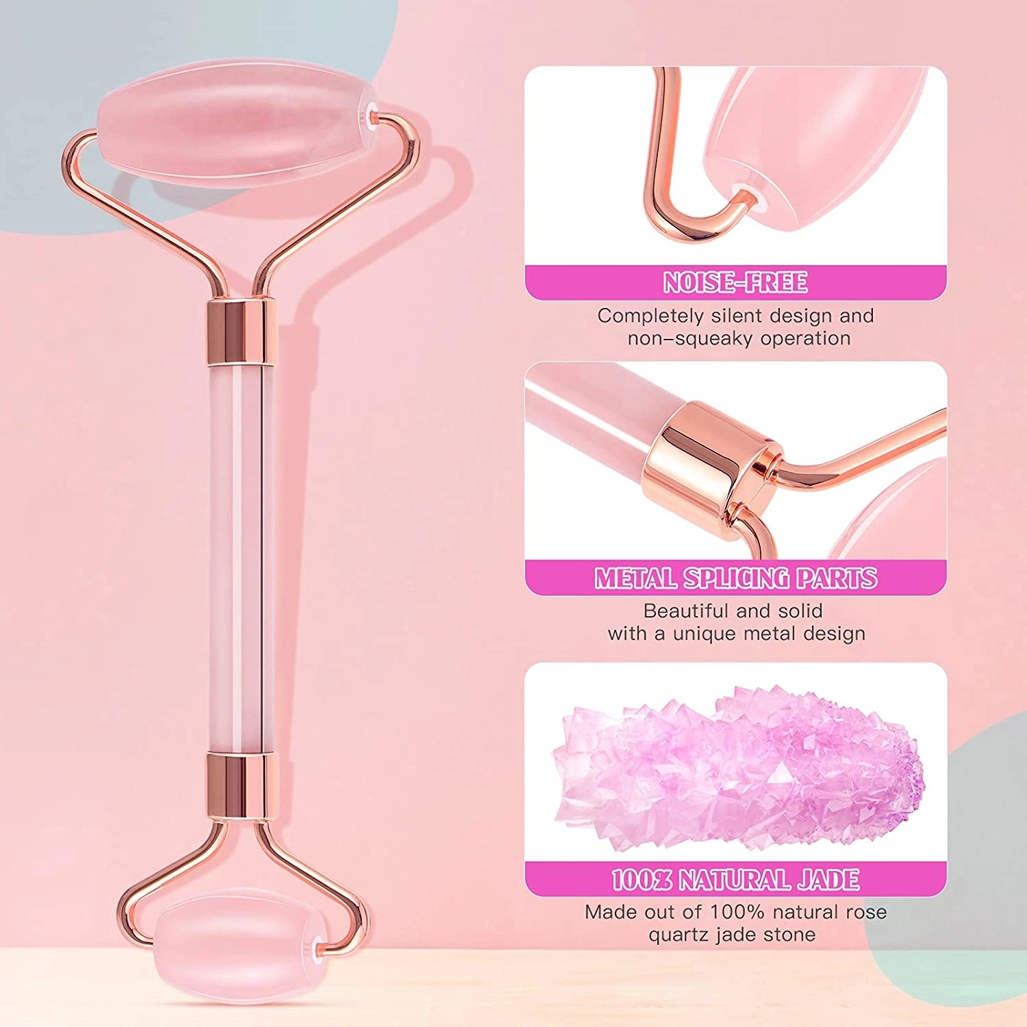 Rose Quartz Facial Jade Roller Gua Sha Set 2