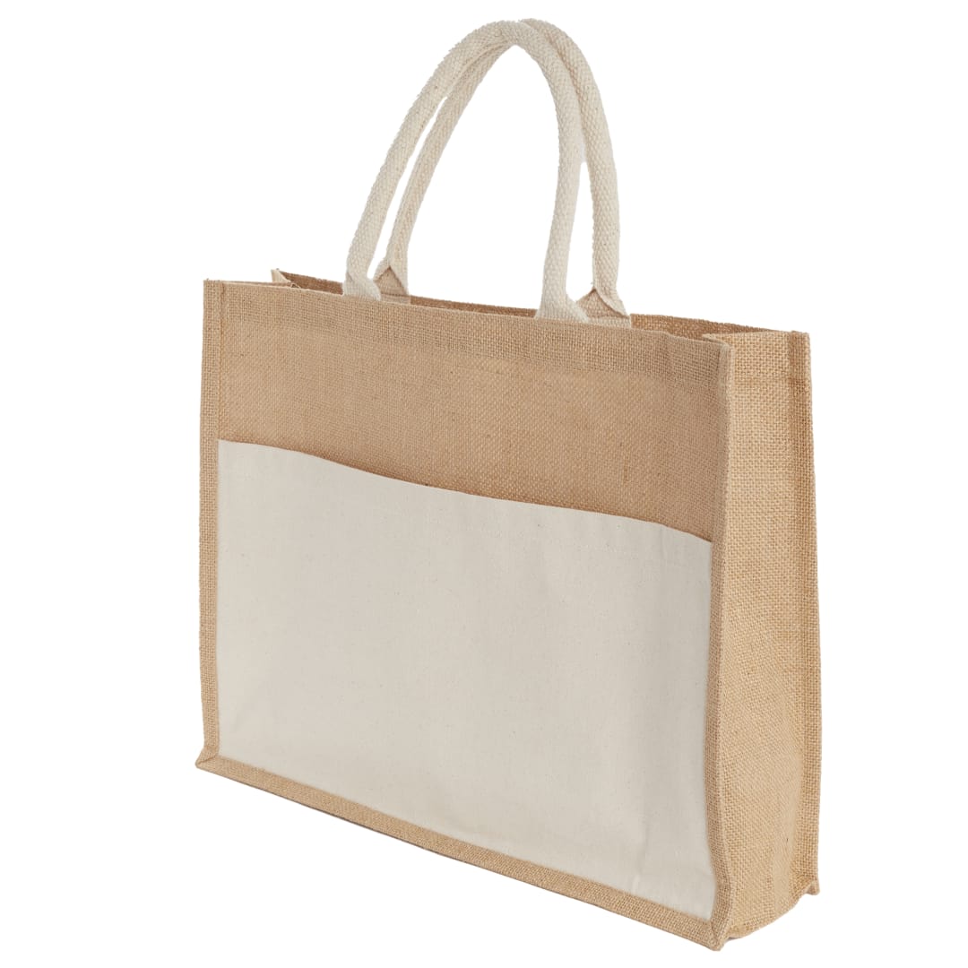 Jute Shopper Tote with Recycled Cotton Pocket, custom tote bag with logo imprint 82