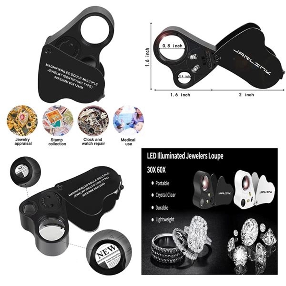 30X 60X Illuminated Jewelers Eye Loupe Magnifier 4