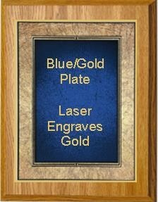 8" x 10" Oak Finish Plaque with a Gold Border Blue Art Plaque Plate 2