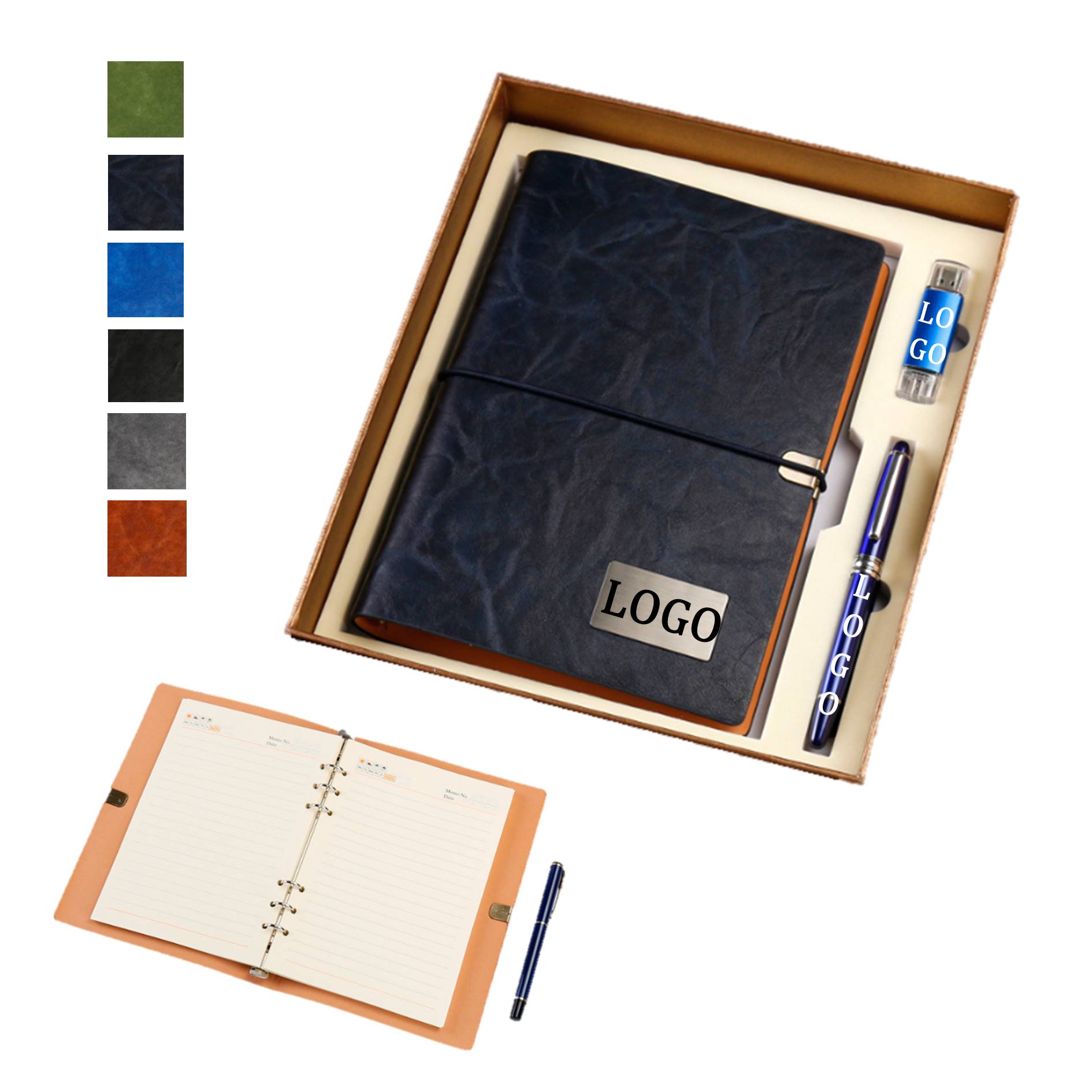 Leather Notebook Pen And Flash Drive Business Set 2