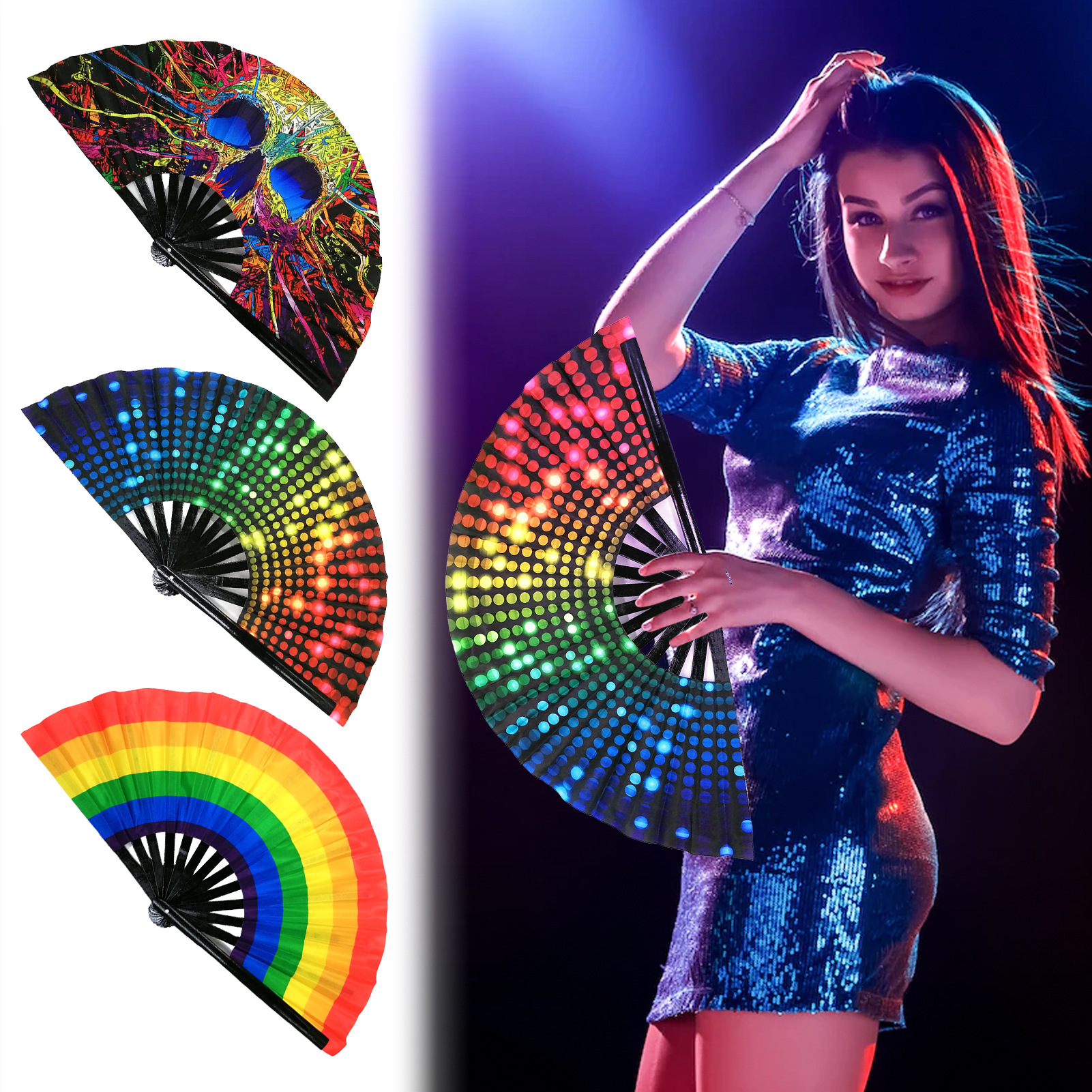 Large Rainbow Folding Hand Fan 5