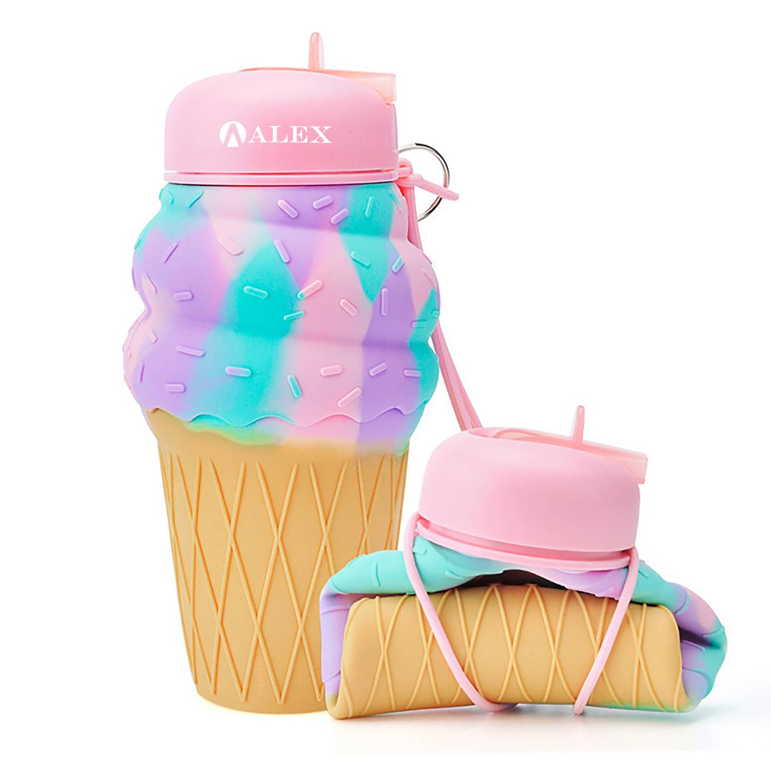 16.6 oz Kids Ice Cream Shape Children Water Silicone Bottle 2