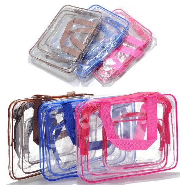 3 Piece Clear PVC Cosmetic Toiletry Bag Set 3
