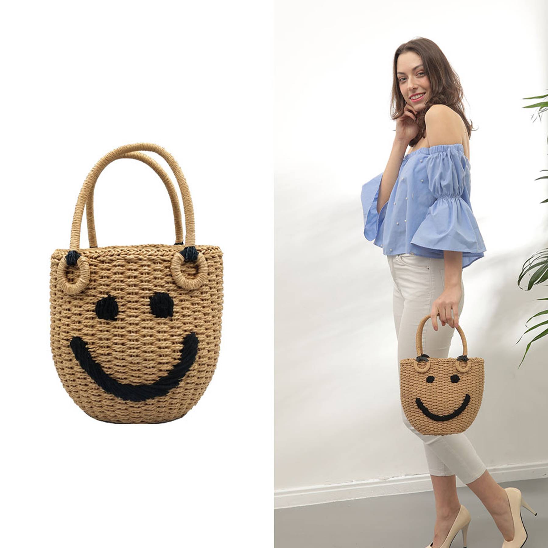 Jute Smiley straw bucket bag 5