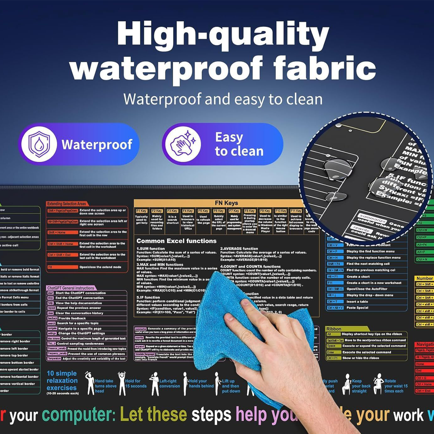 Large Dirt-Resistant Non-Slip Excel Shortcut Mouse Pad 3