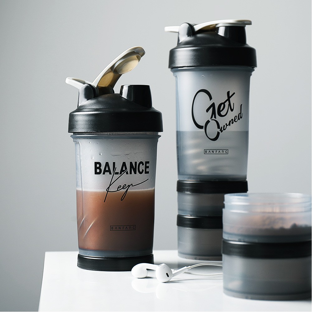 Double Bottom Box Gym Bpa Free Tritan Plastic Shaker Bottle Protein With Mixing Ball 3