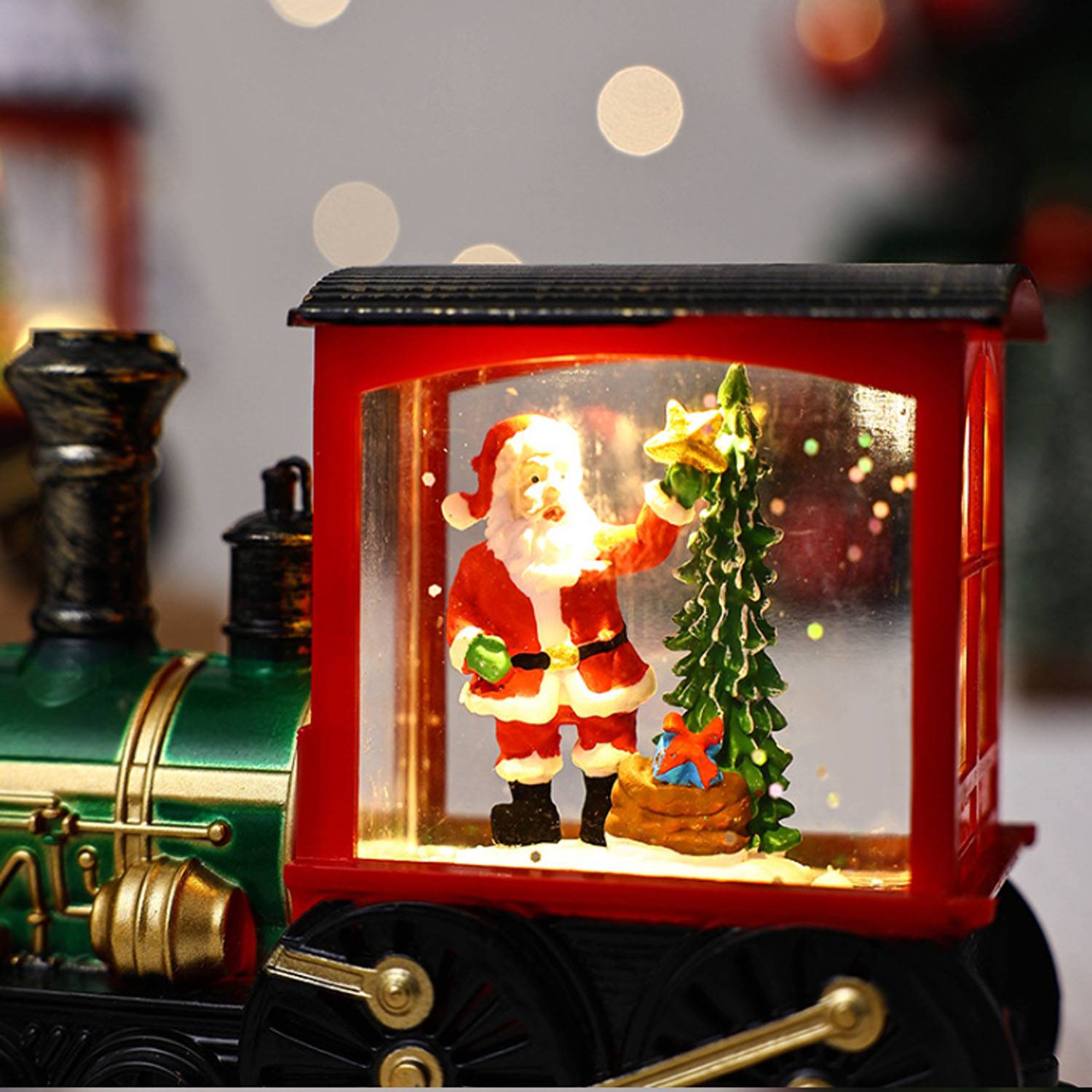 Christmas Trailer Santa Driving Bus Xmas Decoration LED Snow 7