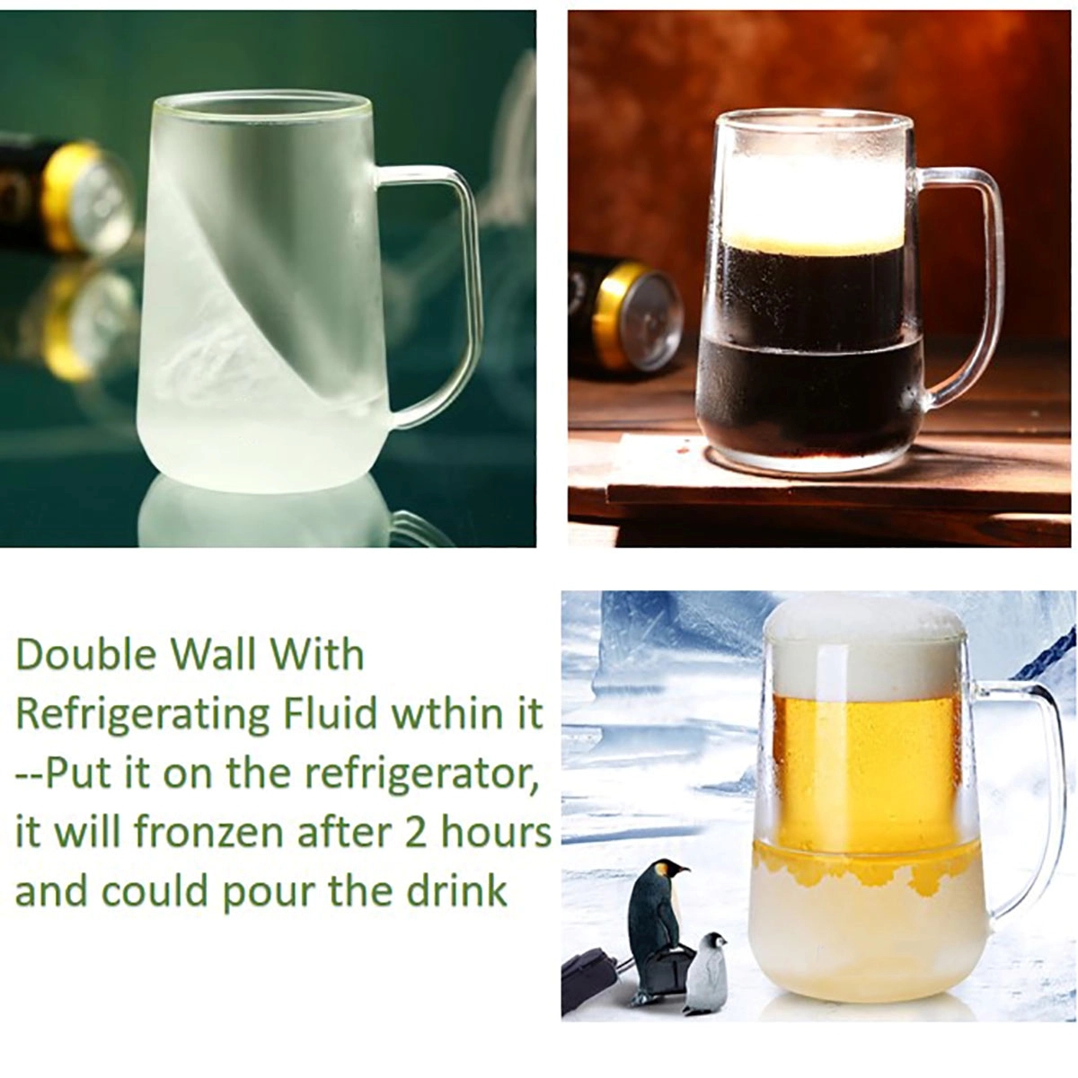 16Oz Freezer Beer Mugs Double Wall 3