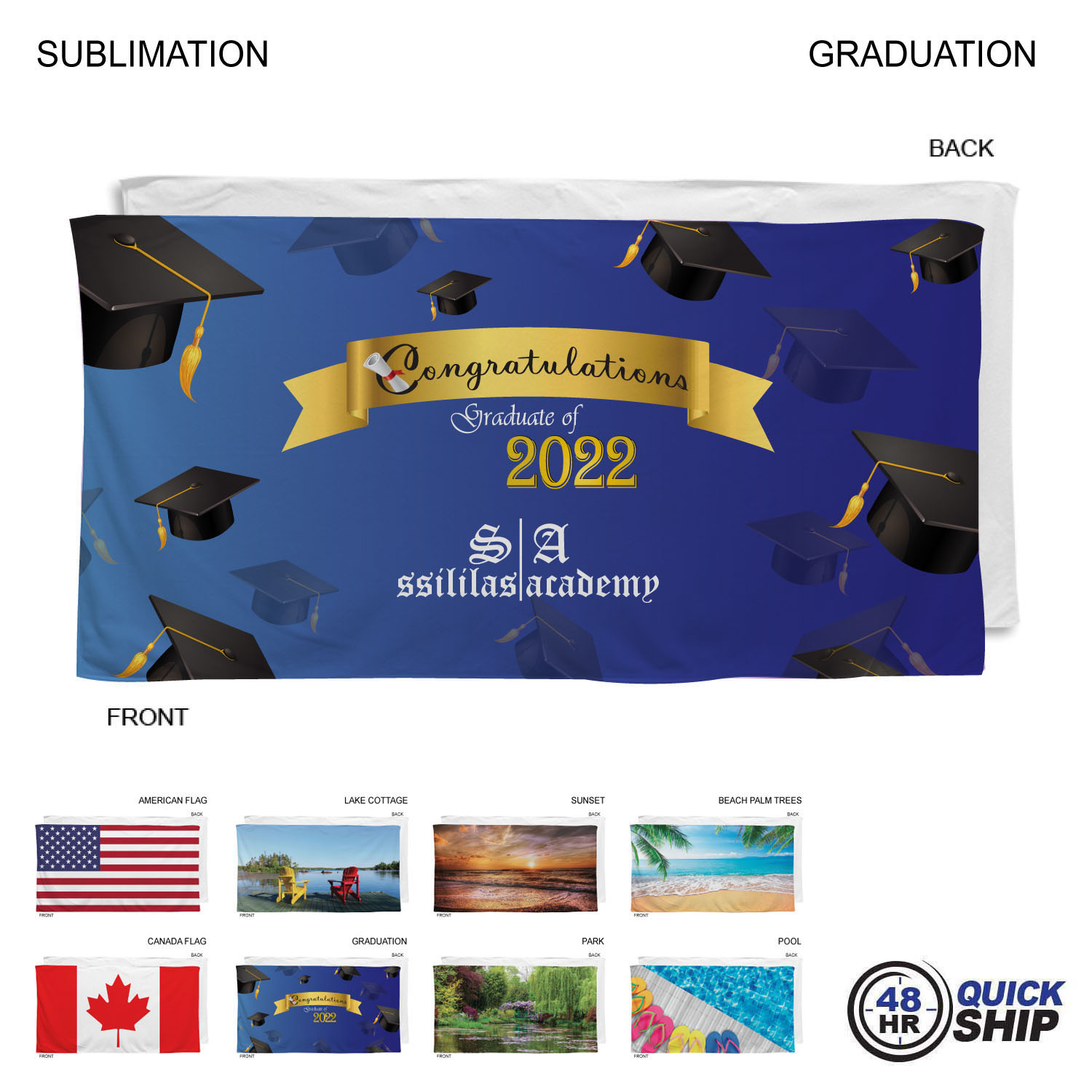48 Hr Quick Ship - Stock Design Sublimated, Absorbent Microfiber Dri-Lite Terry Beach, 30x60 9