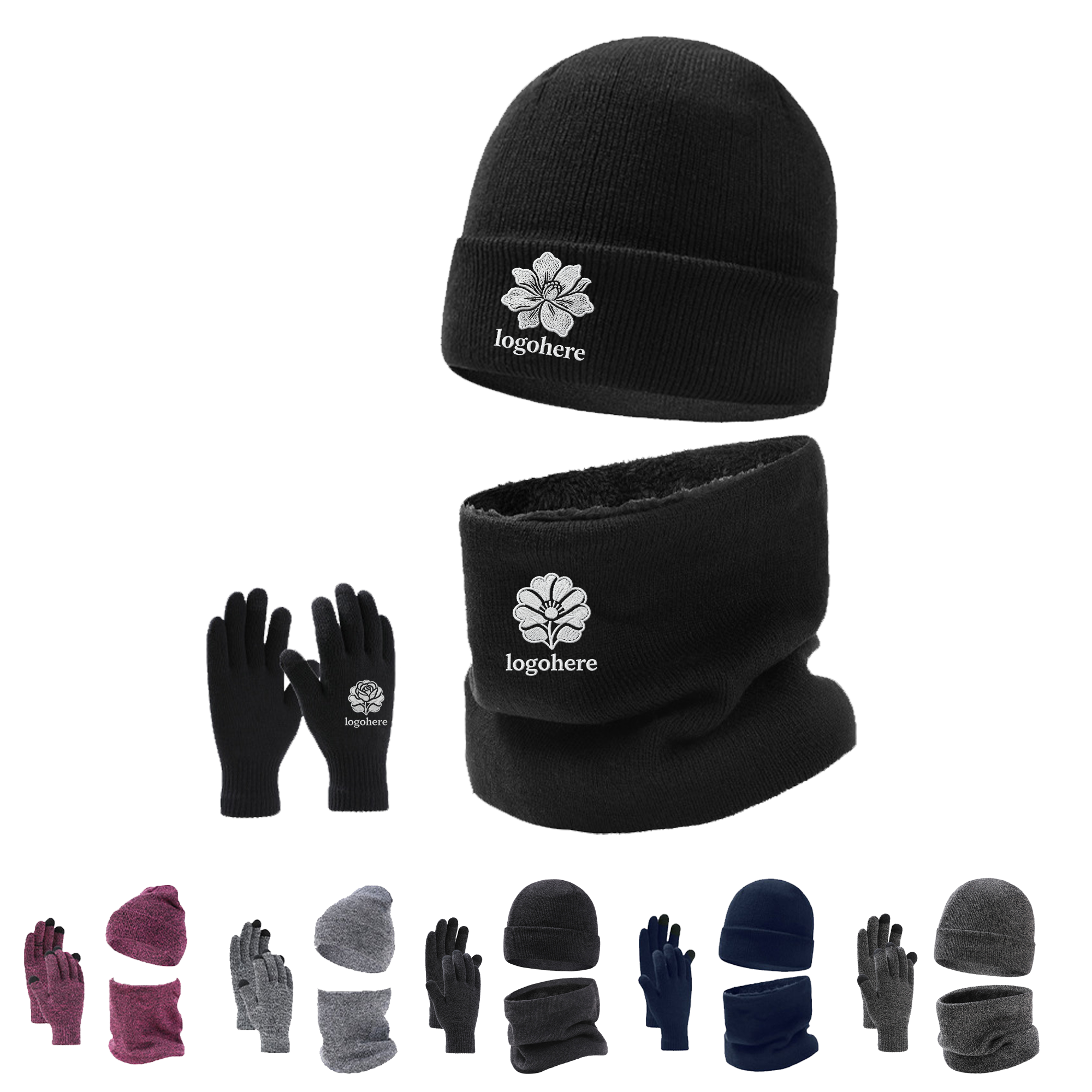 MOQ 20 Winter Beanie Hat Scarf Touchscreen Gloves Set 2