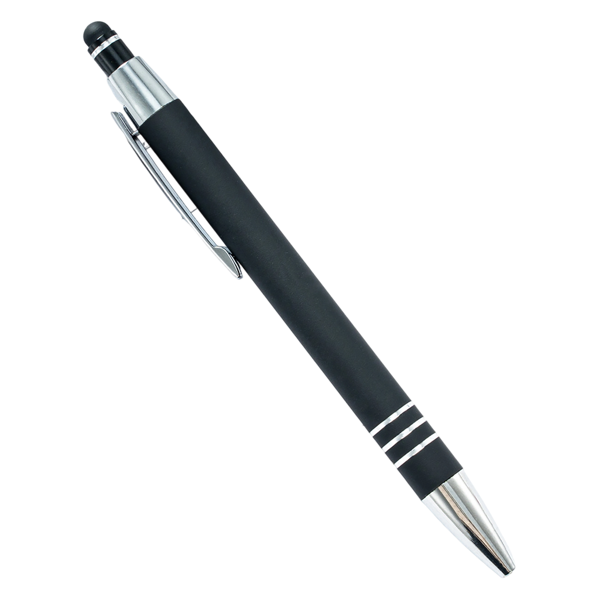 Metal Ballpoint Pen With Capacitive Stylus Rubberized Barrel Chrome Trim 8