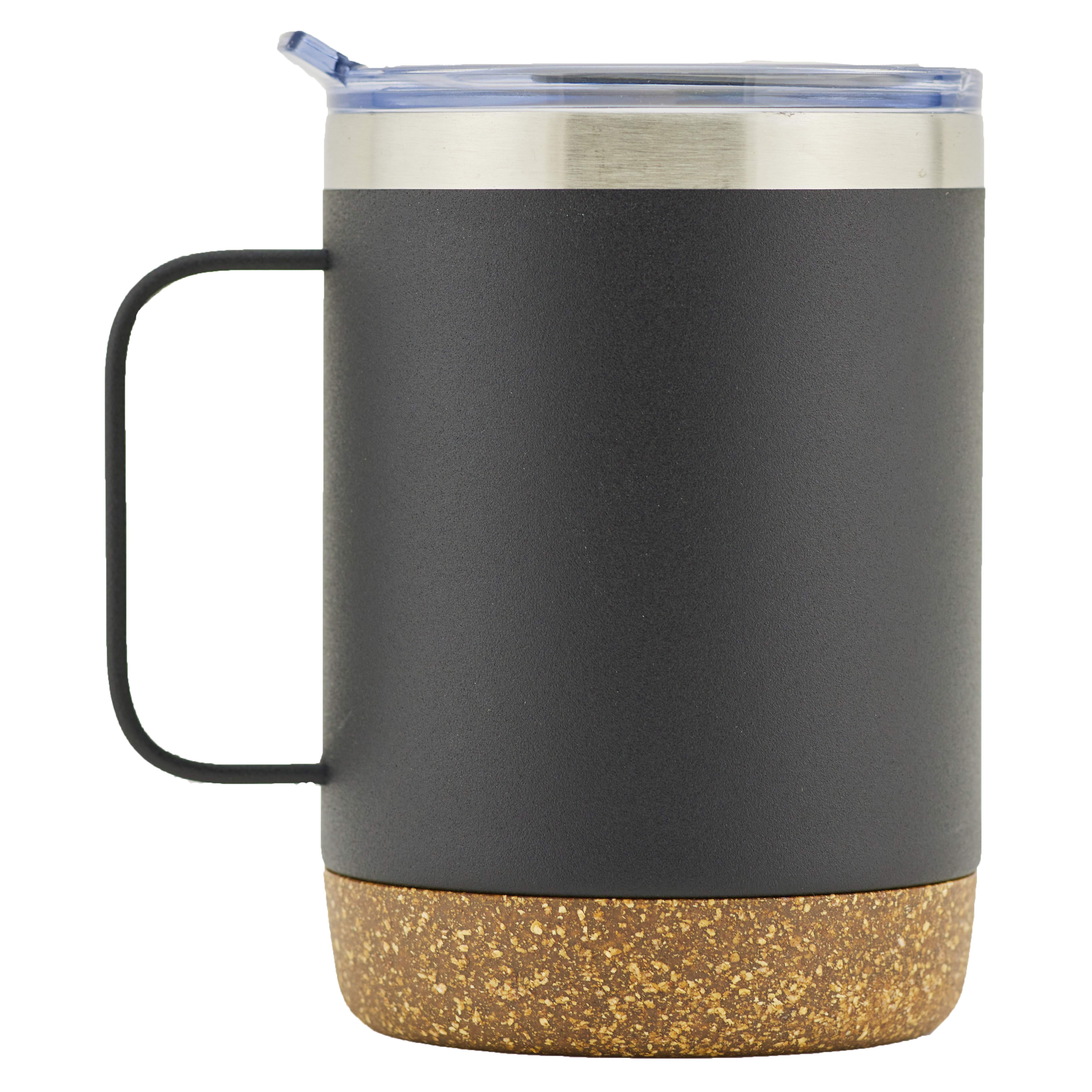 Classic 12oz Double Walled Stainless Steel Campfire Mug with Cork Bottom (Black)