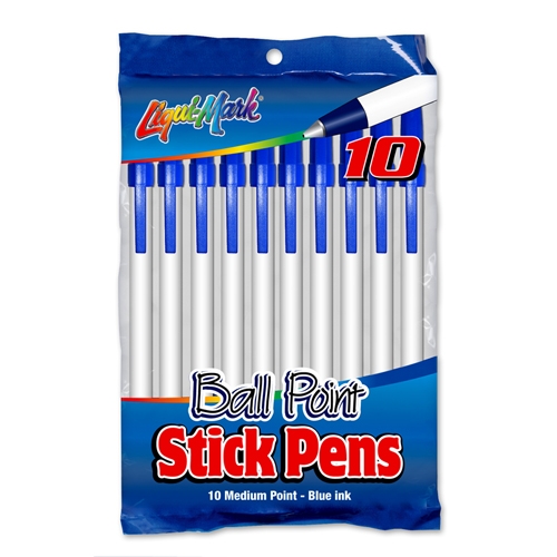 Pack of 10 Stick Pens, Medium Point-Blue