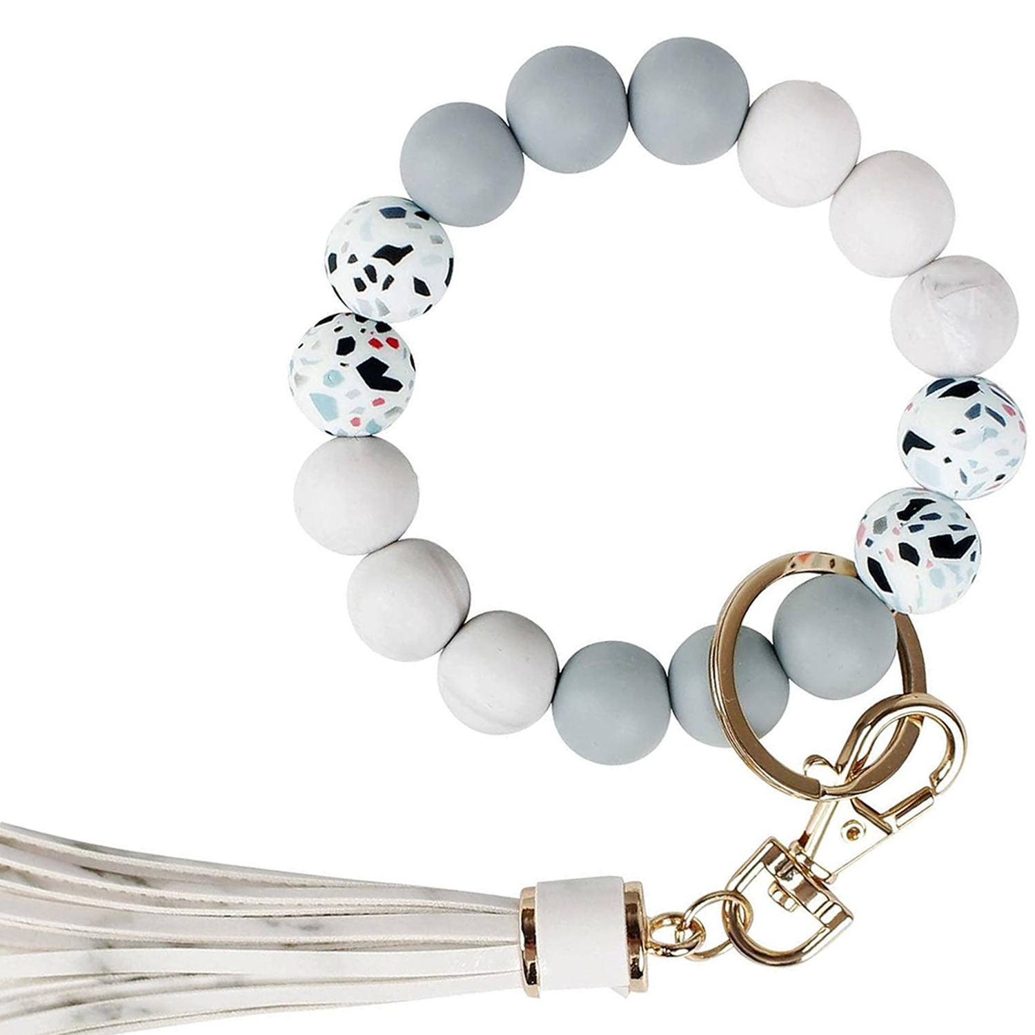 Silicone Beaded Tassel Bracelet Keychain 2