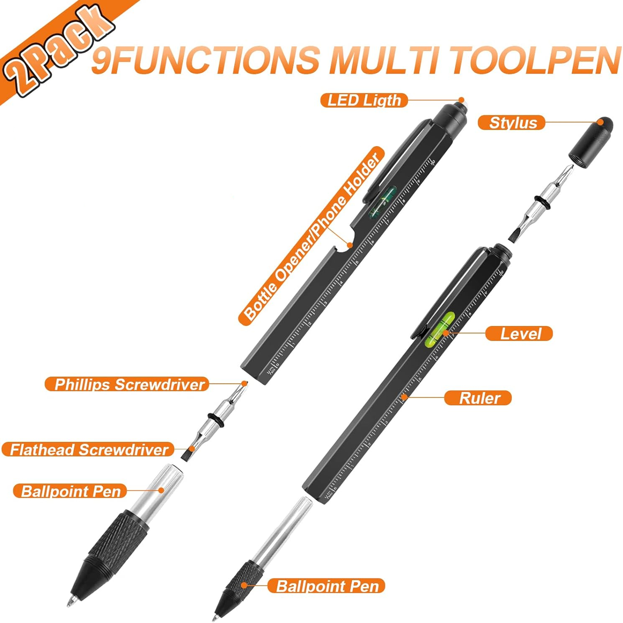 2 Pack 9 in 1 Multifuntional Tool Pen Set 4
