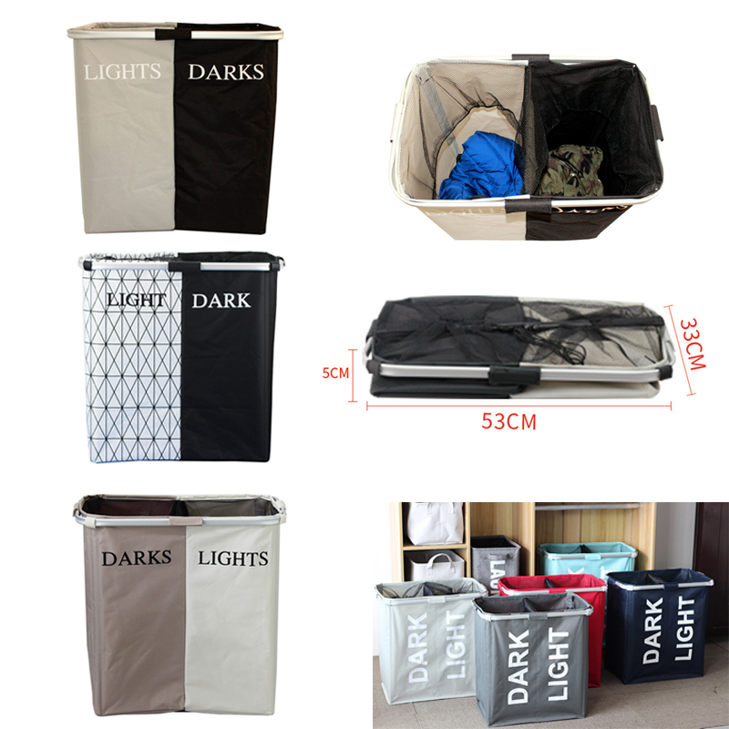 Collapsible Laundry Hamper Basket w/ 2 Sections 7