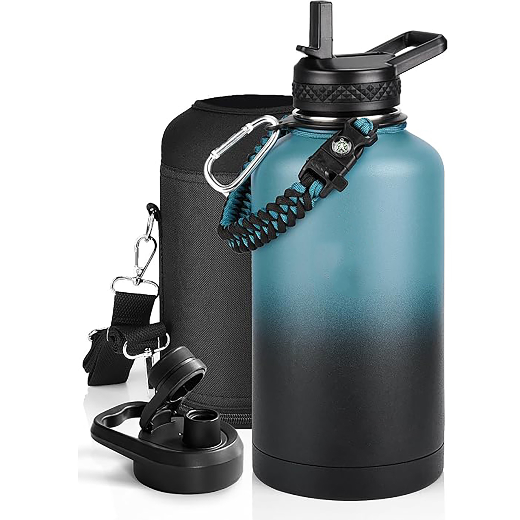 64 Oz Insulated Water Bottle with Paracord Handle and Straw Spout Lid, custom water bottle with logo imprint 11