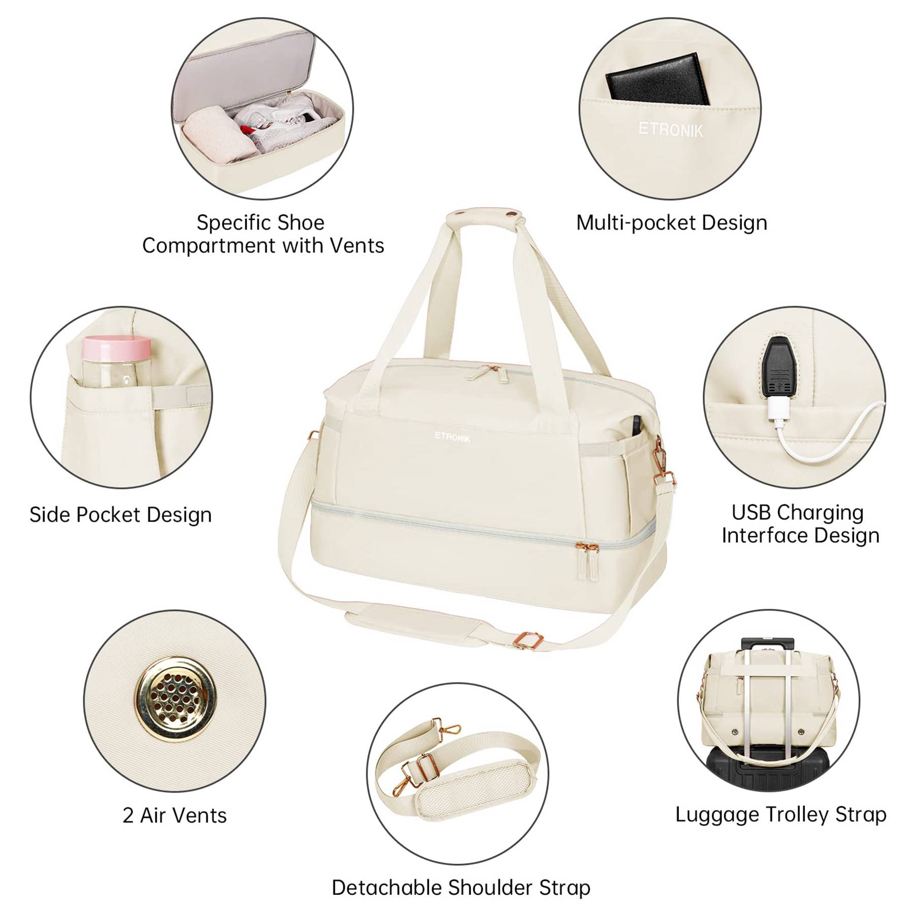 Nylon Sports Gym Travel Duffel Bag with USB Charging Port 2