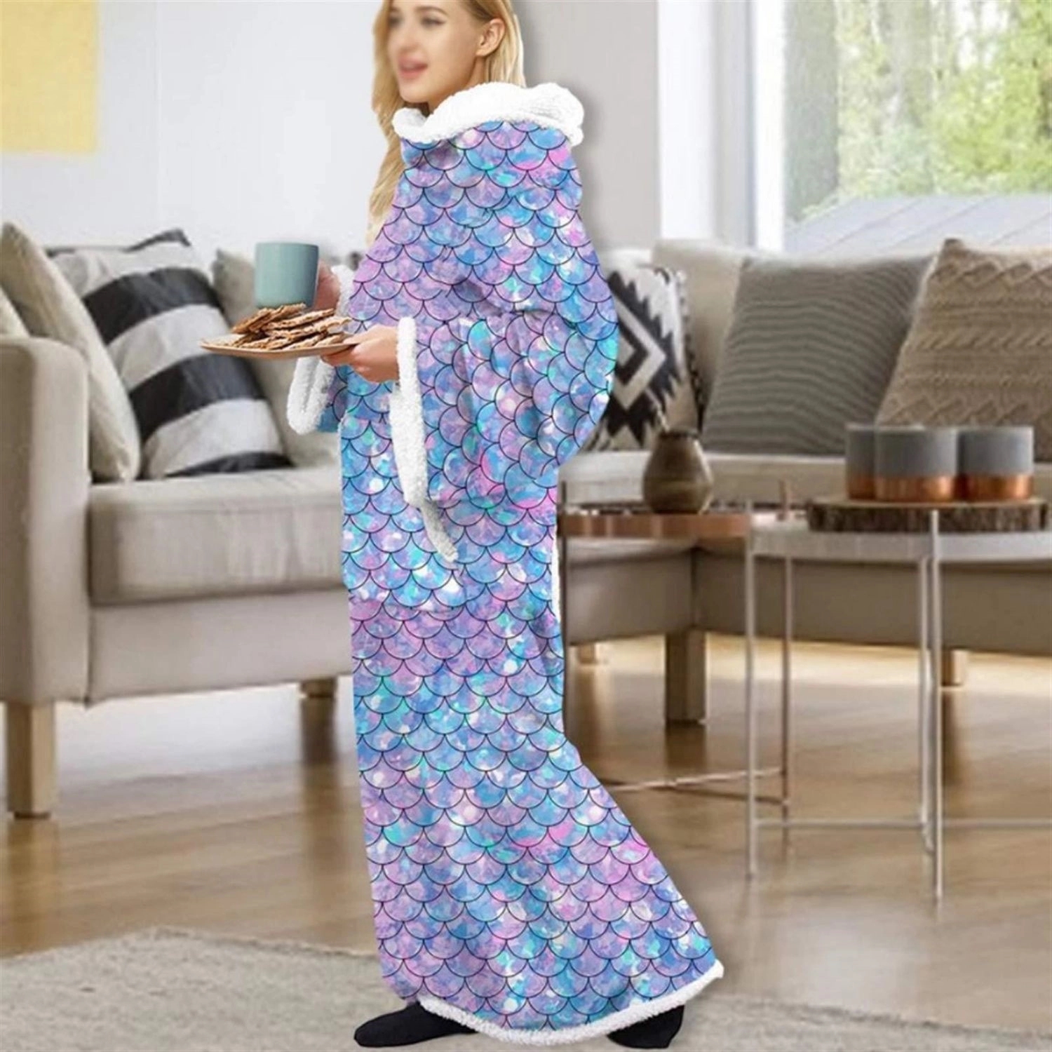Oversized Microfiber & Sherpa Wearable Blanket, custom hoodie or sweatshirt with logo imprint 5