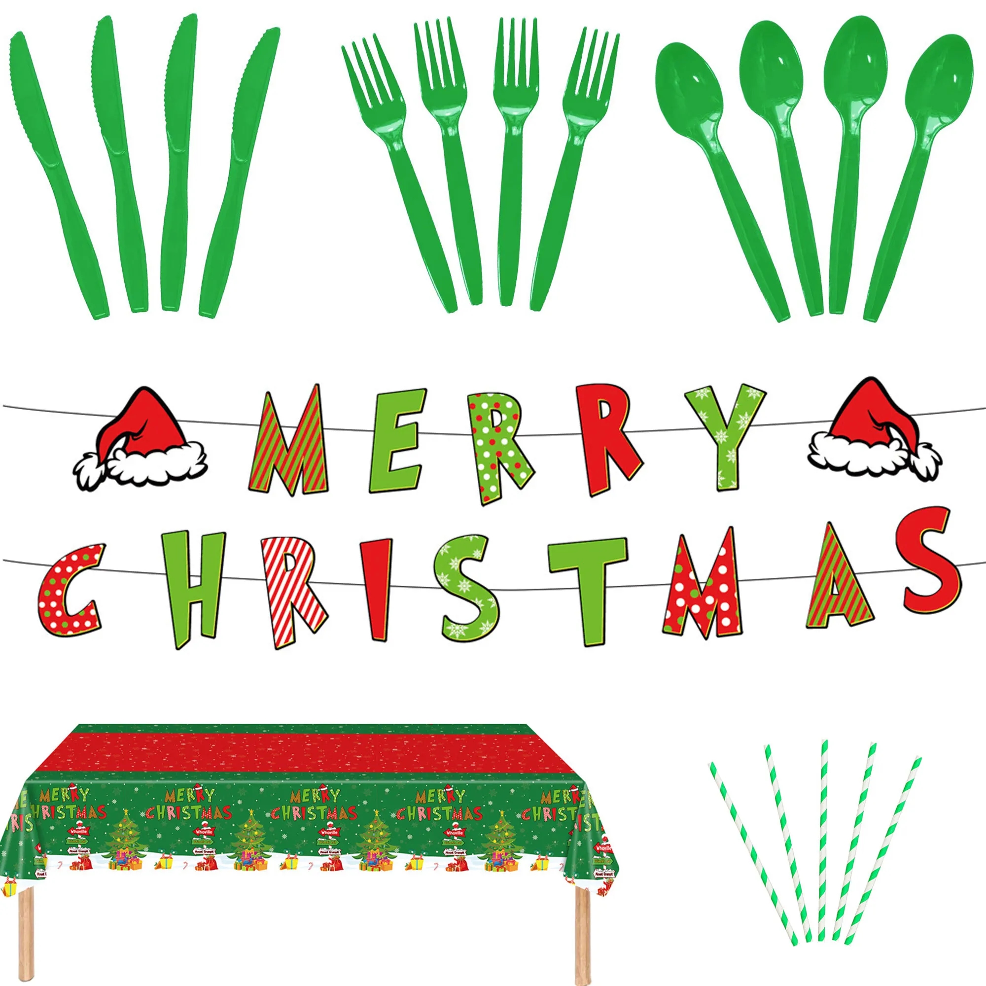 Festive Grinch Christmas Party Tableware Decor Set 2