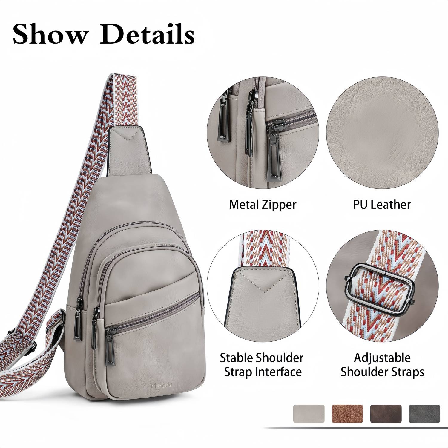 Vintage PU Sling Bag w/ Adjustable Strap 5