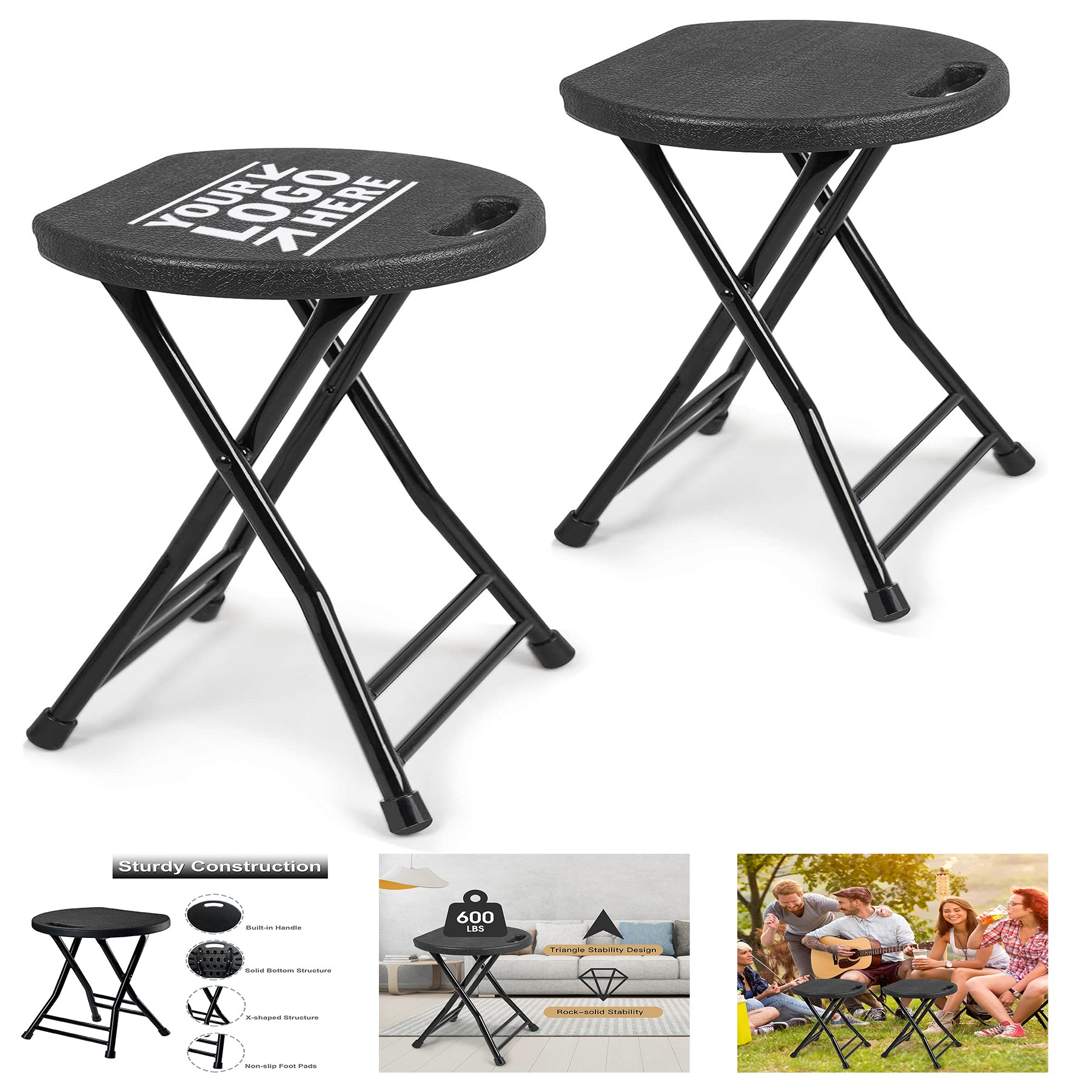 Adult 600 lbs Capacity Non-Slip Feet Indoor Outdoor Foldable Folding Chair Bar Stool With Handle 1
