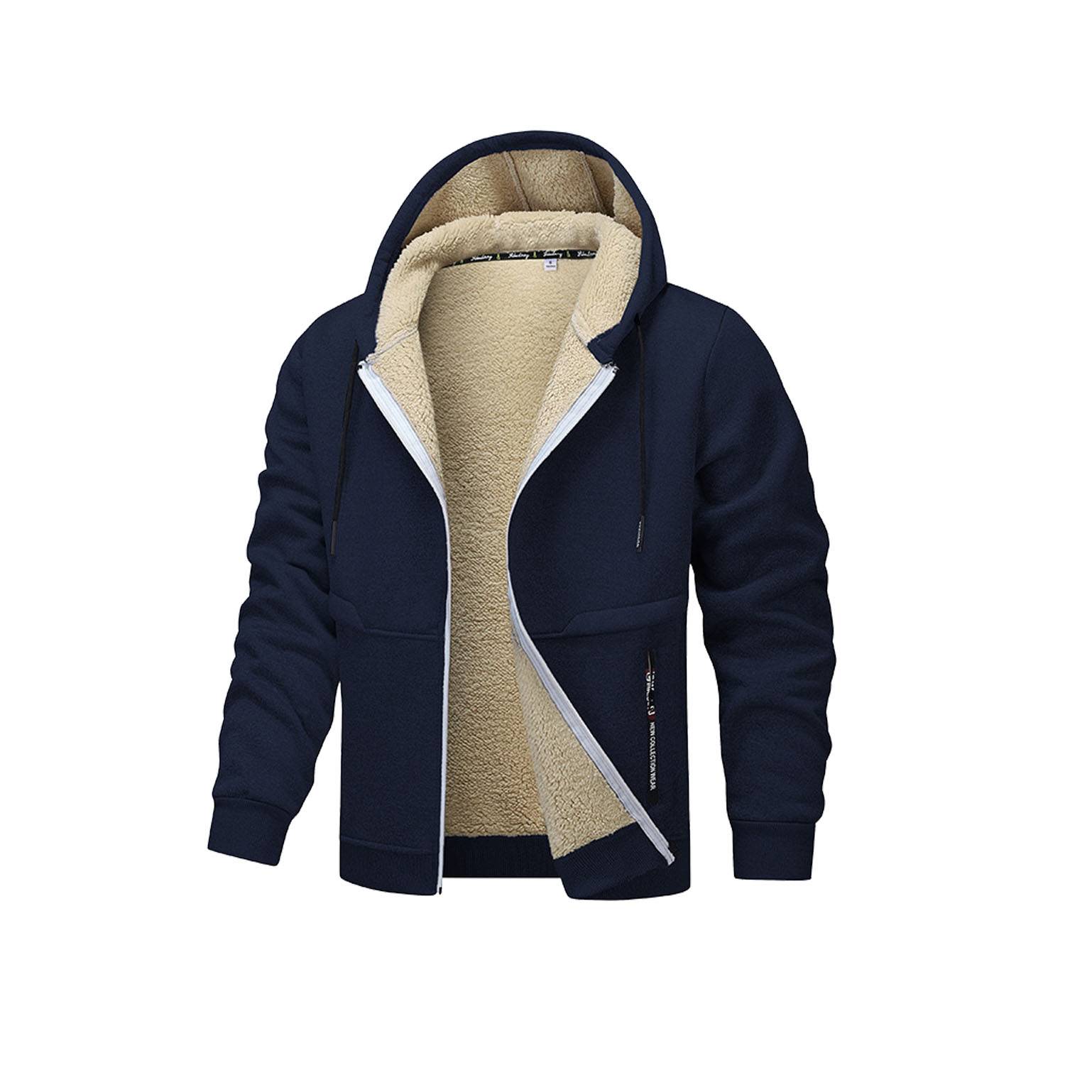 Men Windproof Fleece Lined Heavyweight Hooded Jacket 6