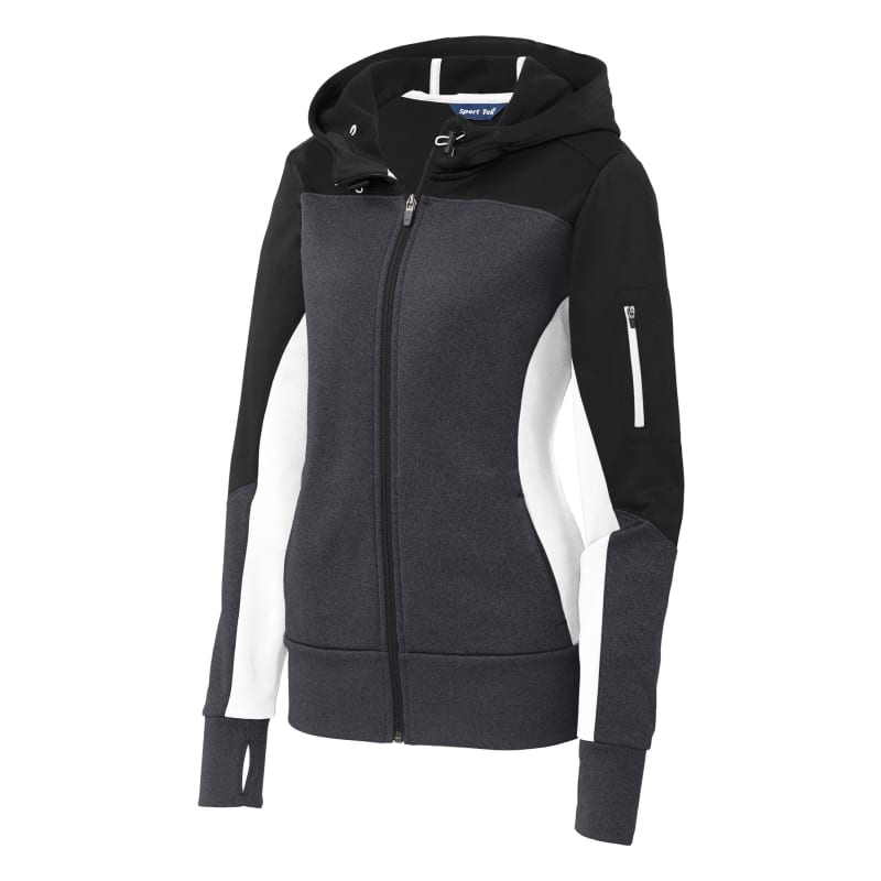 Sport-Tek Women's Tech Fleece Colorblock Full-Zip Hooded Jacket. 1