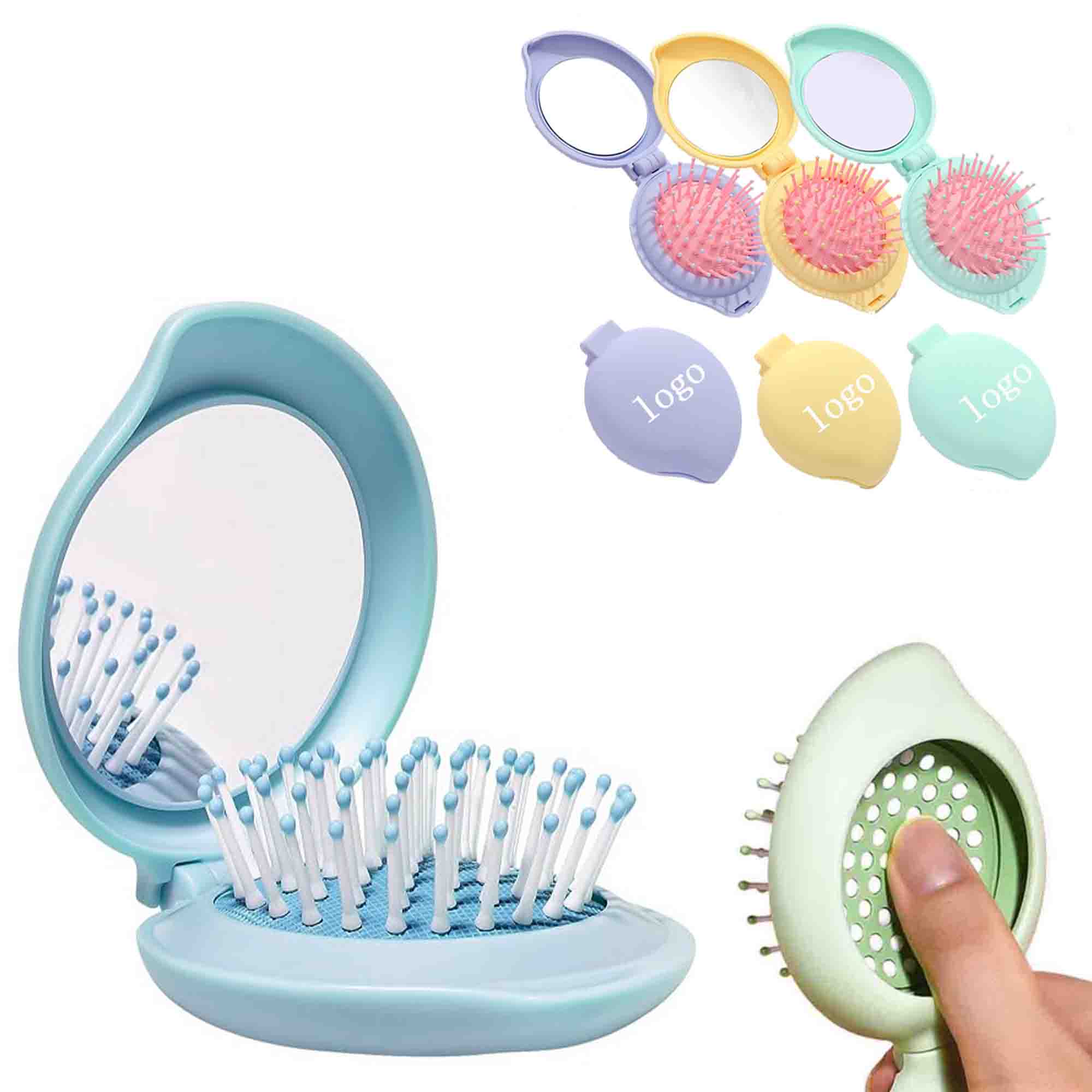Folding Round Mini Airbag Rainbow Comb with Mirror 1