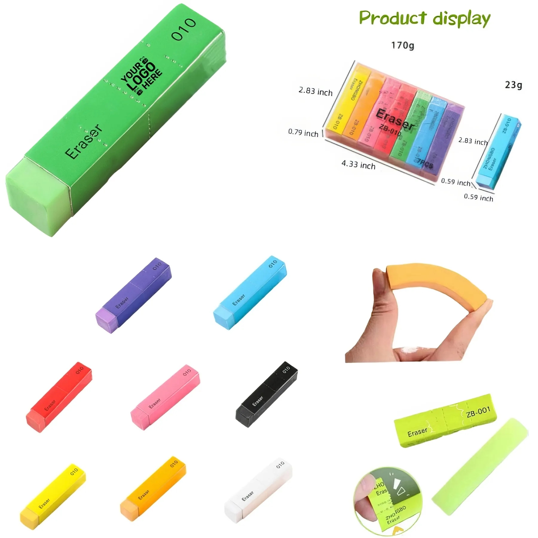 Wholesale Boxed Long Colored Eraser 1