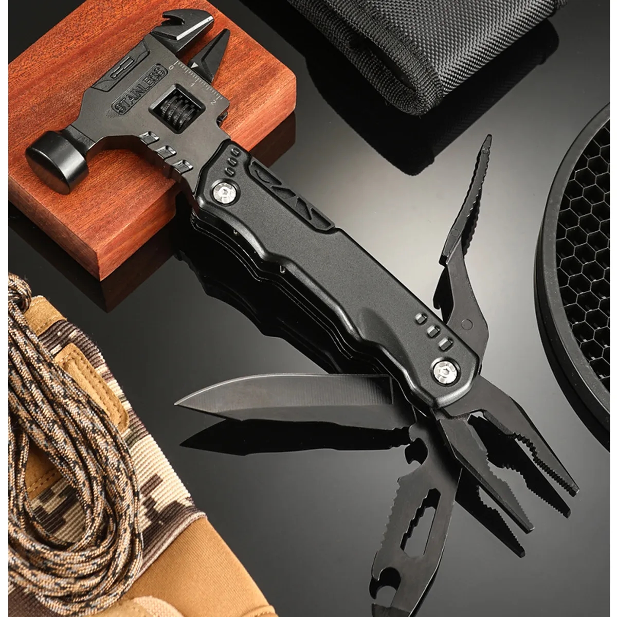 16In1 Multi-function Hammer Wrench Survival Camping Gear 4
