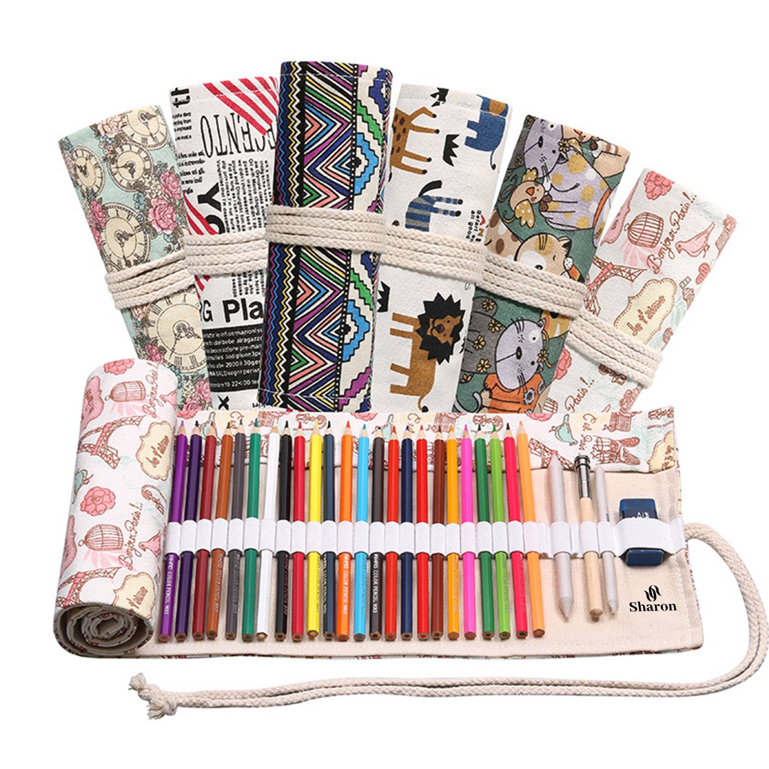 Canvas Colored Pencil Case Roll Storage Bag 9