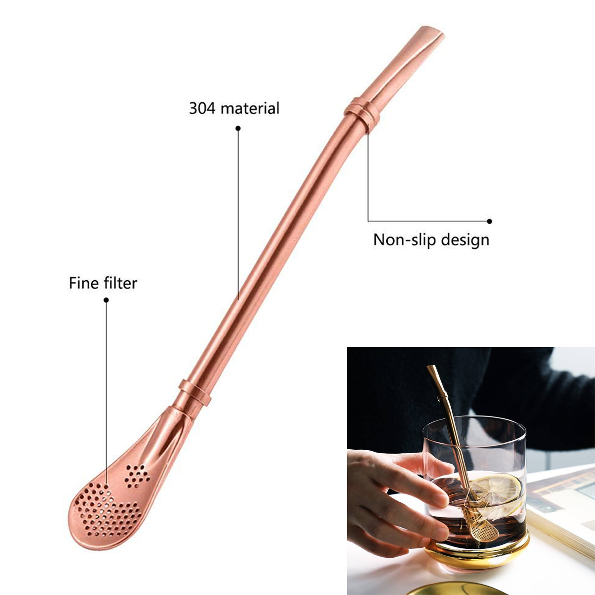 2 In 1 Creative Stainless Steel Coffee Straw 2