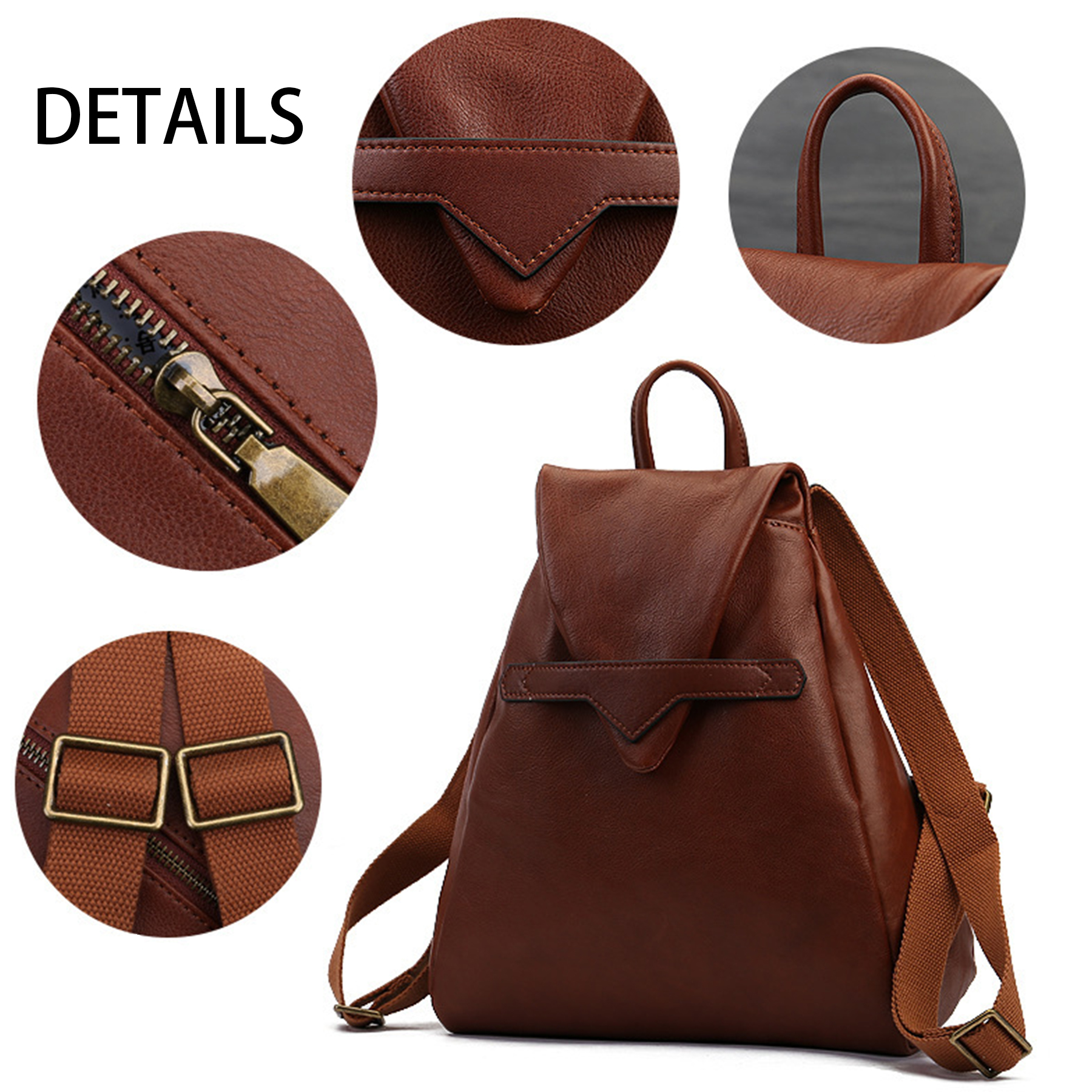 Genuine Leather Solid color commuter backpack 2