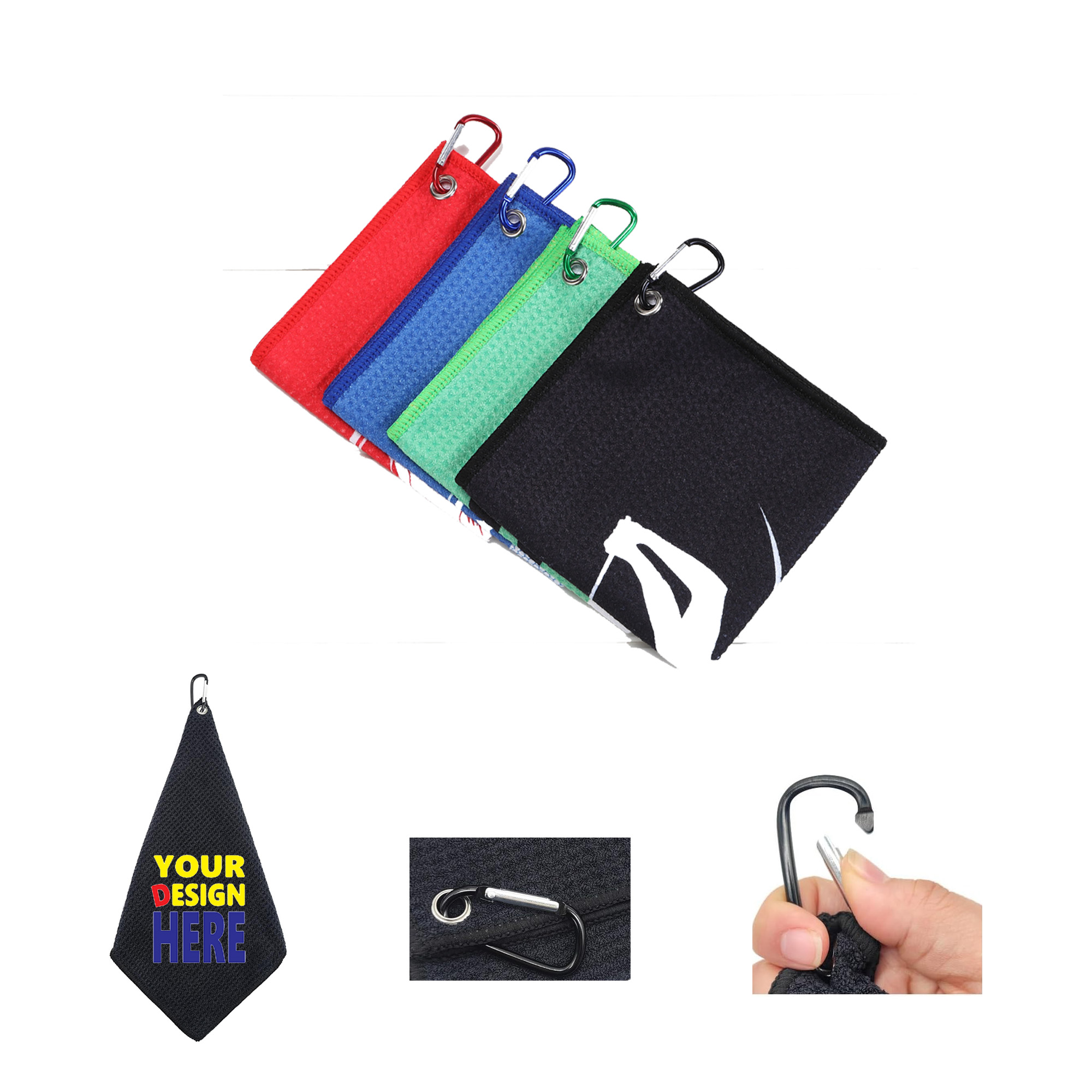 Waffle-Pattern Golf Towel with Carabiner Clip 1