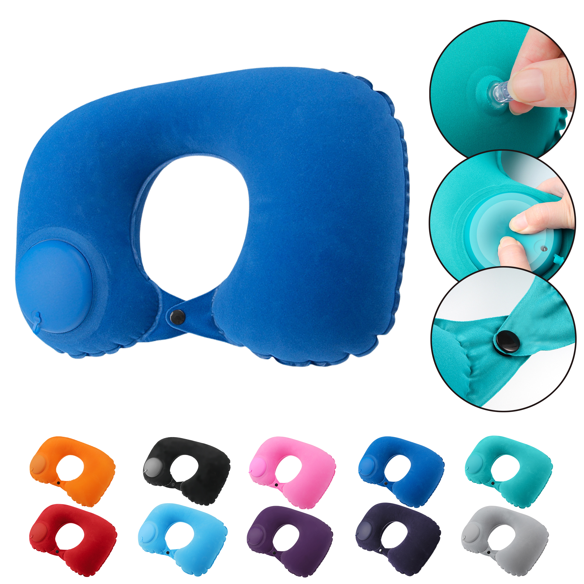 Press Inflatable Flocked U-Shaped Neck Pillow for Travel 5