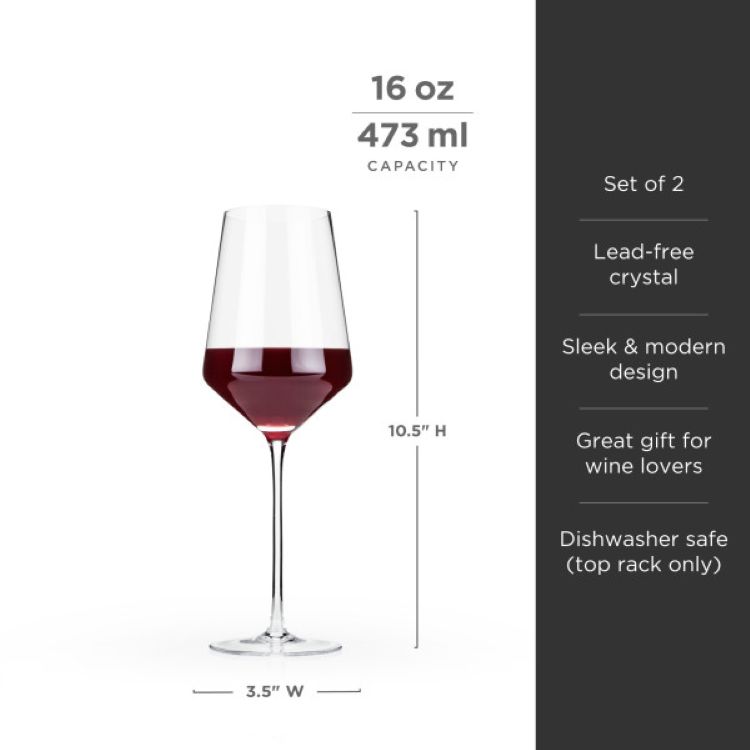 Viski® Raye Angled Crystal Bordeaux Glass, set of 2 1