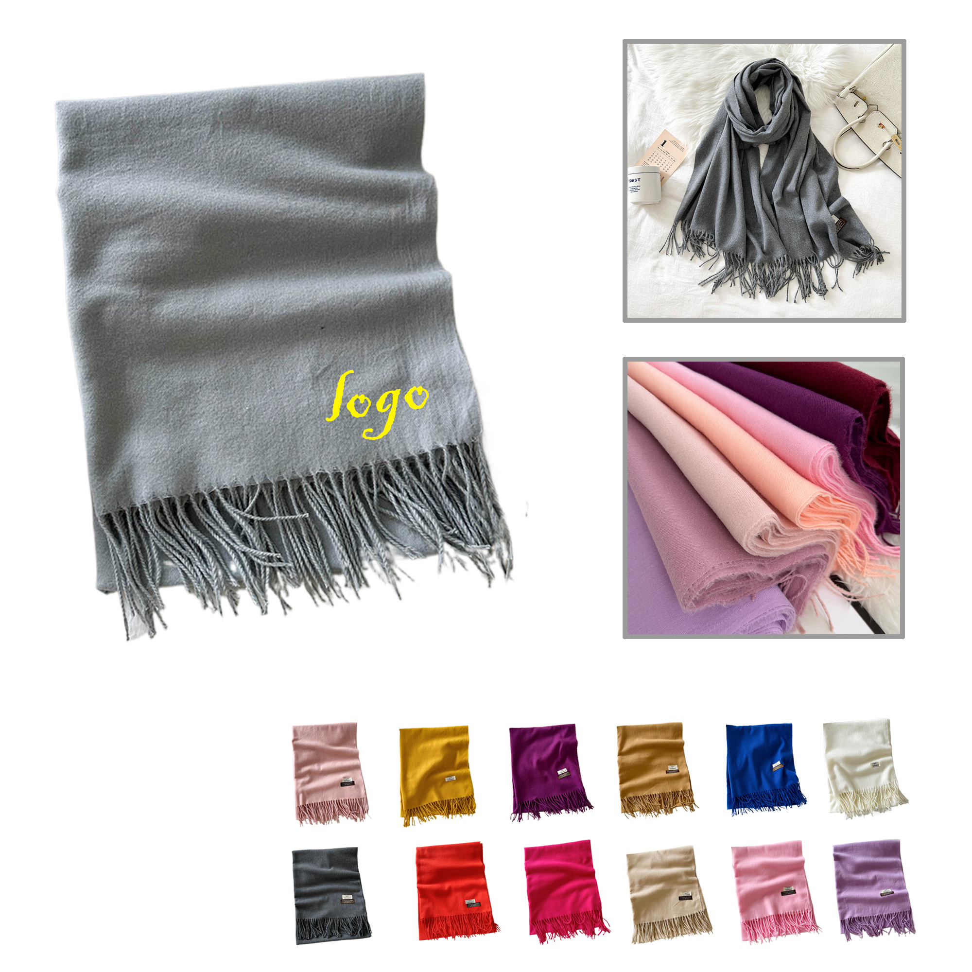 MOQ50 Winter Warm Solid Color Faux Cashmere Scarf 29