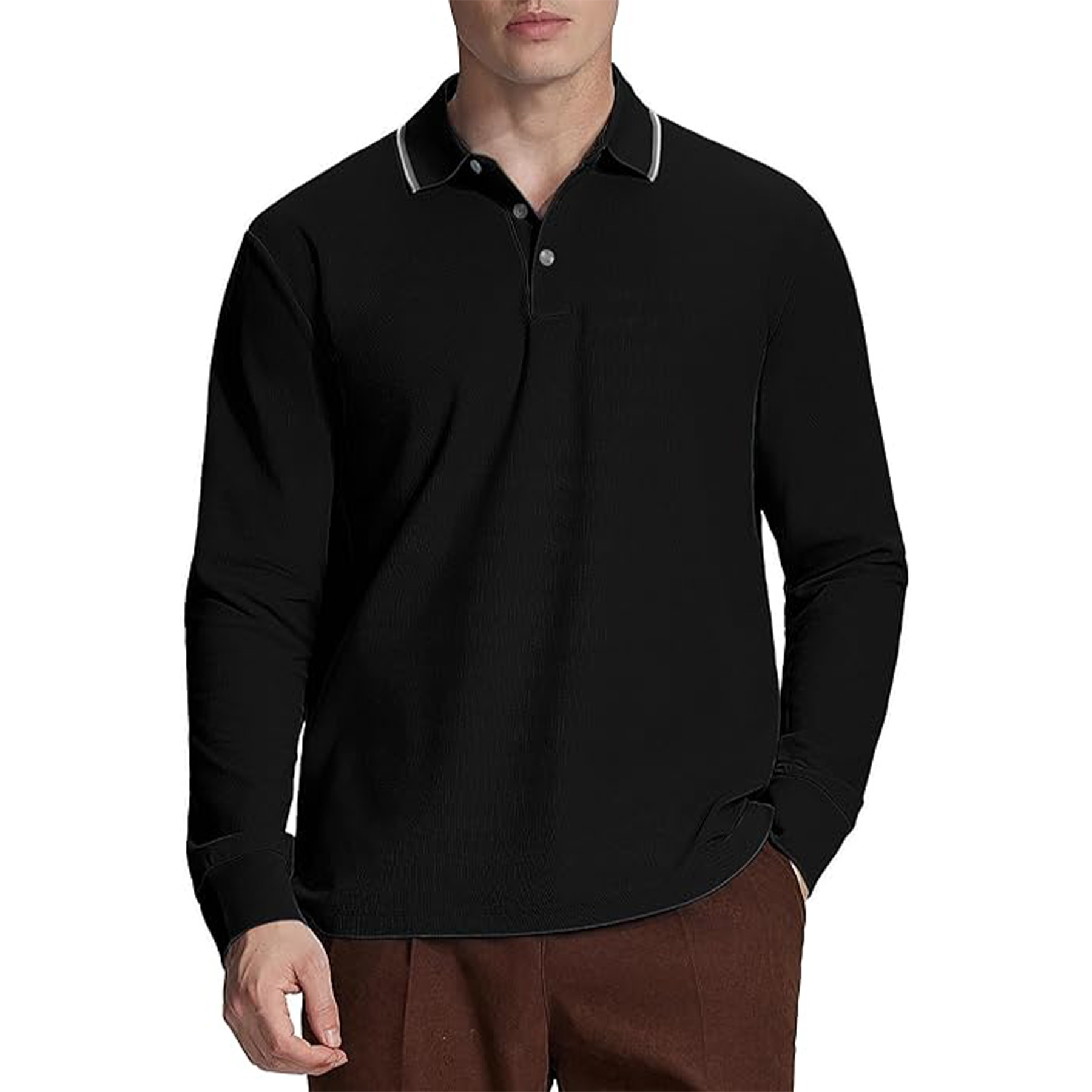 Classic Business Casual Long Sleeved Polo Shirt 10